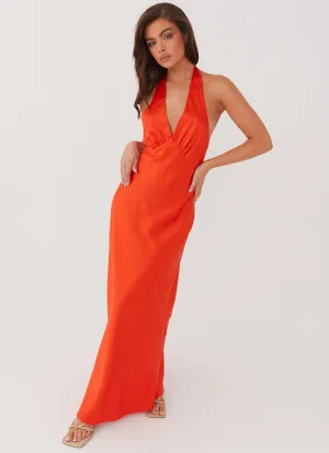 Smooth Cotton Blend Pullover Design Heavy Hearted Satin Maxi Dress - Sunset