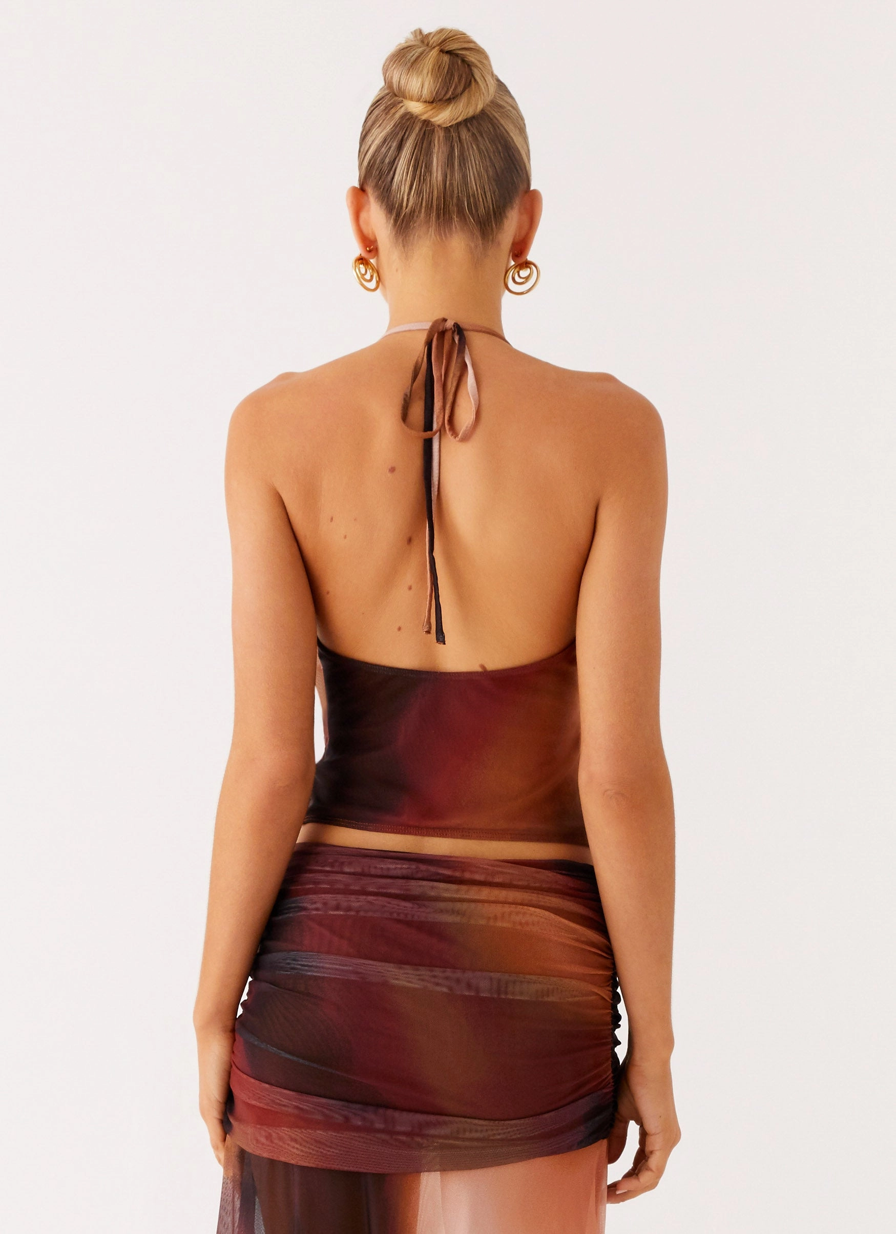 Hidden Storage Compartment Stargazer Mesh Cowl Top - Black Gradient