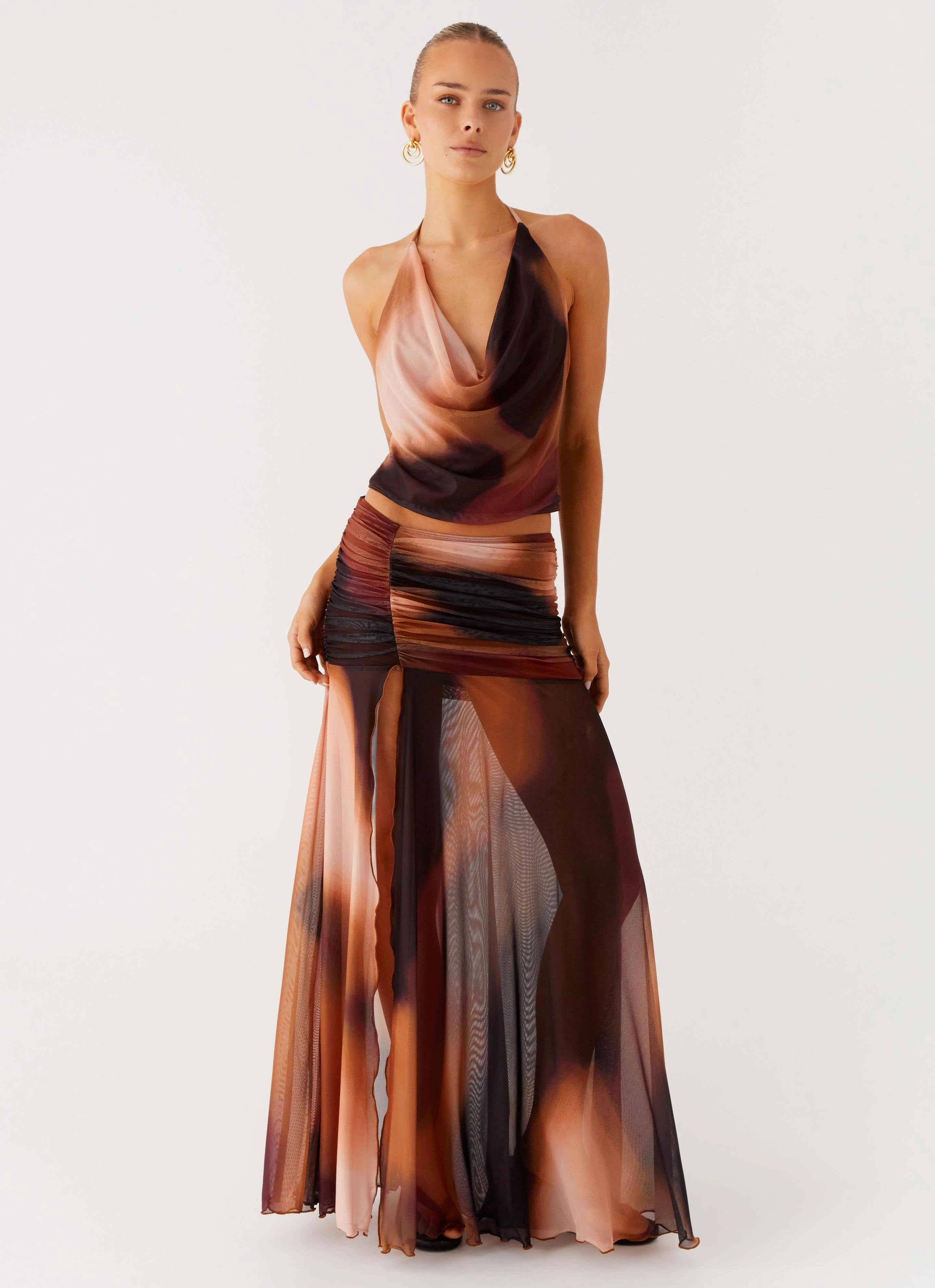 Stargazer Mesh Cowl Top - Black Gradient Snag Free Knit Heat Retention