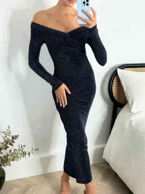 Heidi Sparkle Bardot Dress in Black Timeless Design Look Heidi Sparkle Bardot Dress in Black Luxe style Easy Go