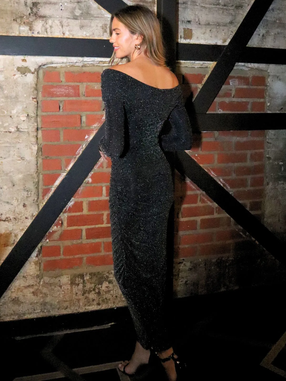 Heidi Sparkle Bardot Dress in Black Fashionable Style Vibe Style