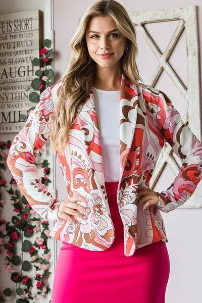 Heimish Full Size Shawl Floral Open Blazers Plus Size