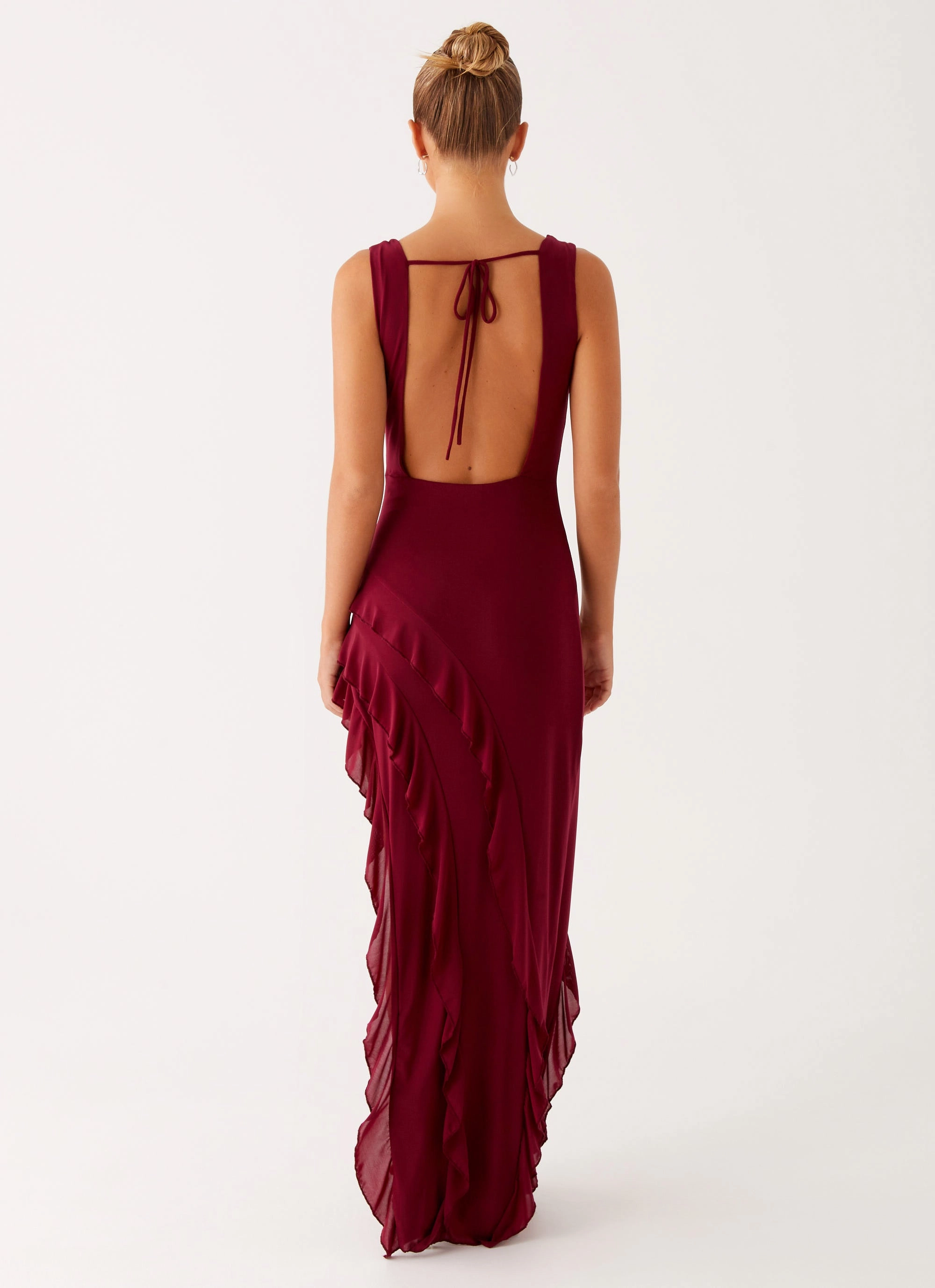 Hendrix Maxi Dress - Raspberry Wine Slit Detail