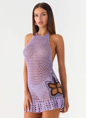 Henley Crochet Mini Dress - Lavender Fashionable Style Henley Crochet Mini Dress - Lavender Retro Vibe