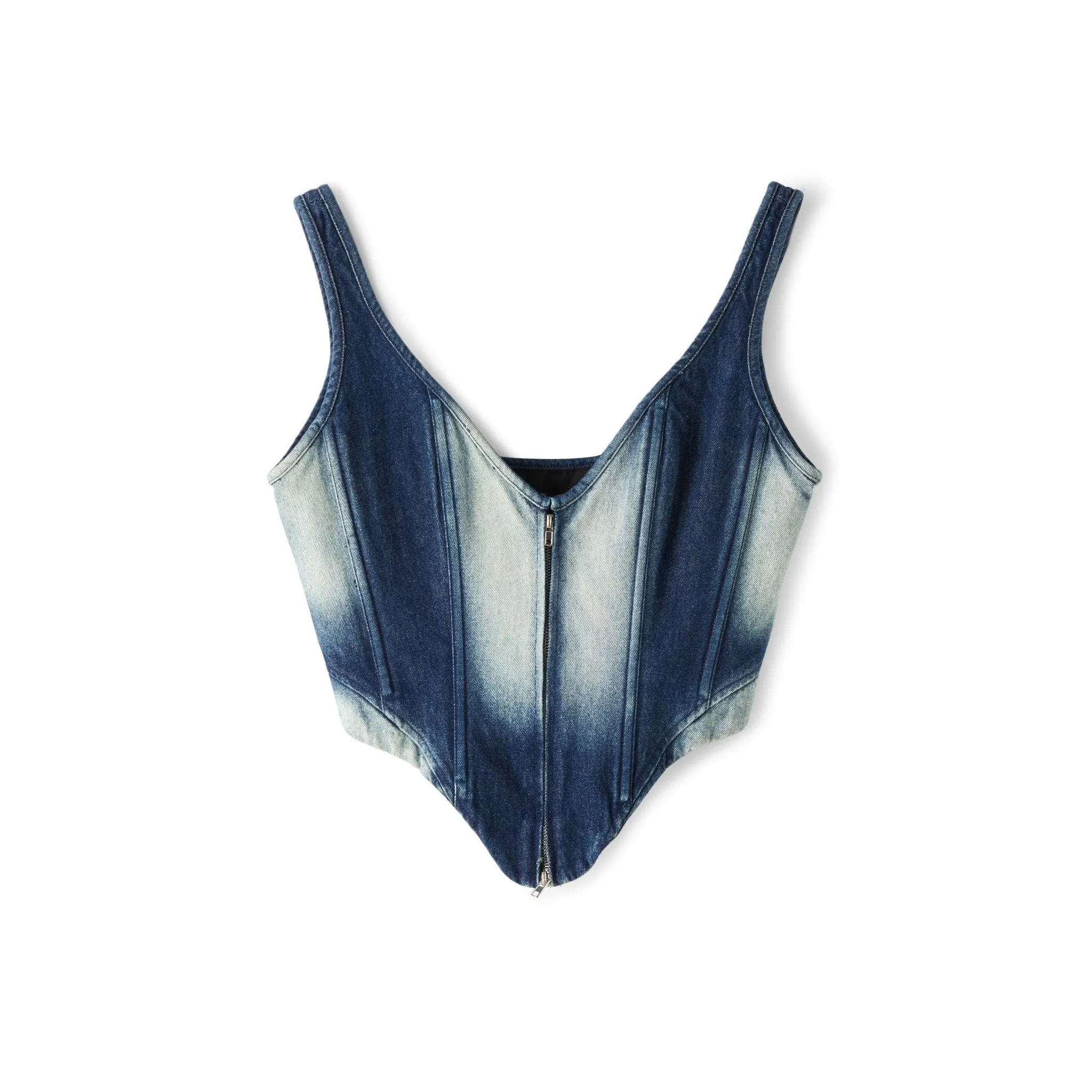 Herringbone Zipper Acid-wash Denim Vest