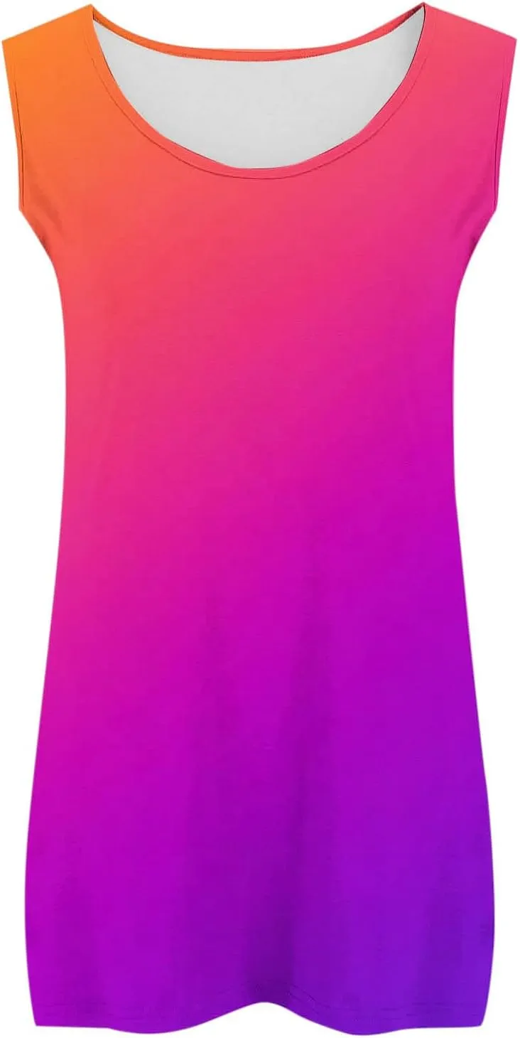 HGps8w Plus Size Casual Tank Top for Women Trendy Gradient Loose Fit Summer Sleeveless Crewneck Going Out Tunic Tee Shirts