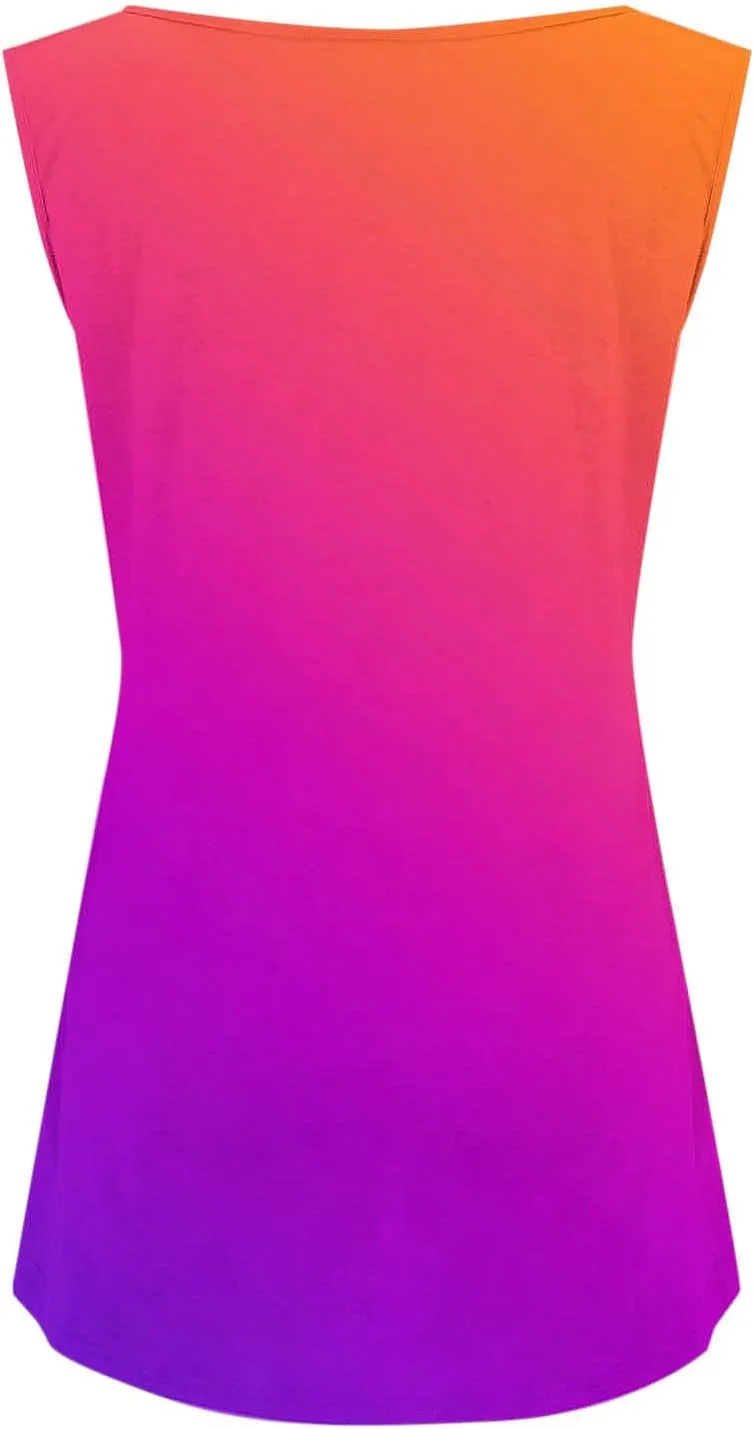 HGps8w Plus Size Casual Tank Top for Women Trendy Gradient Loose Fit Summer Sleeveless Crewneck Going Out Tunic Tee Shirts