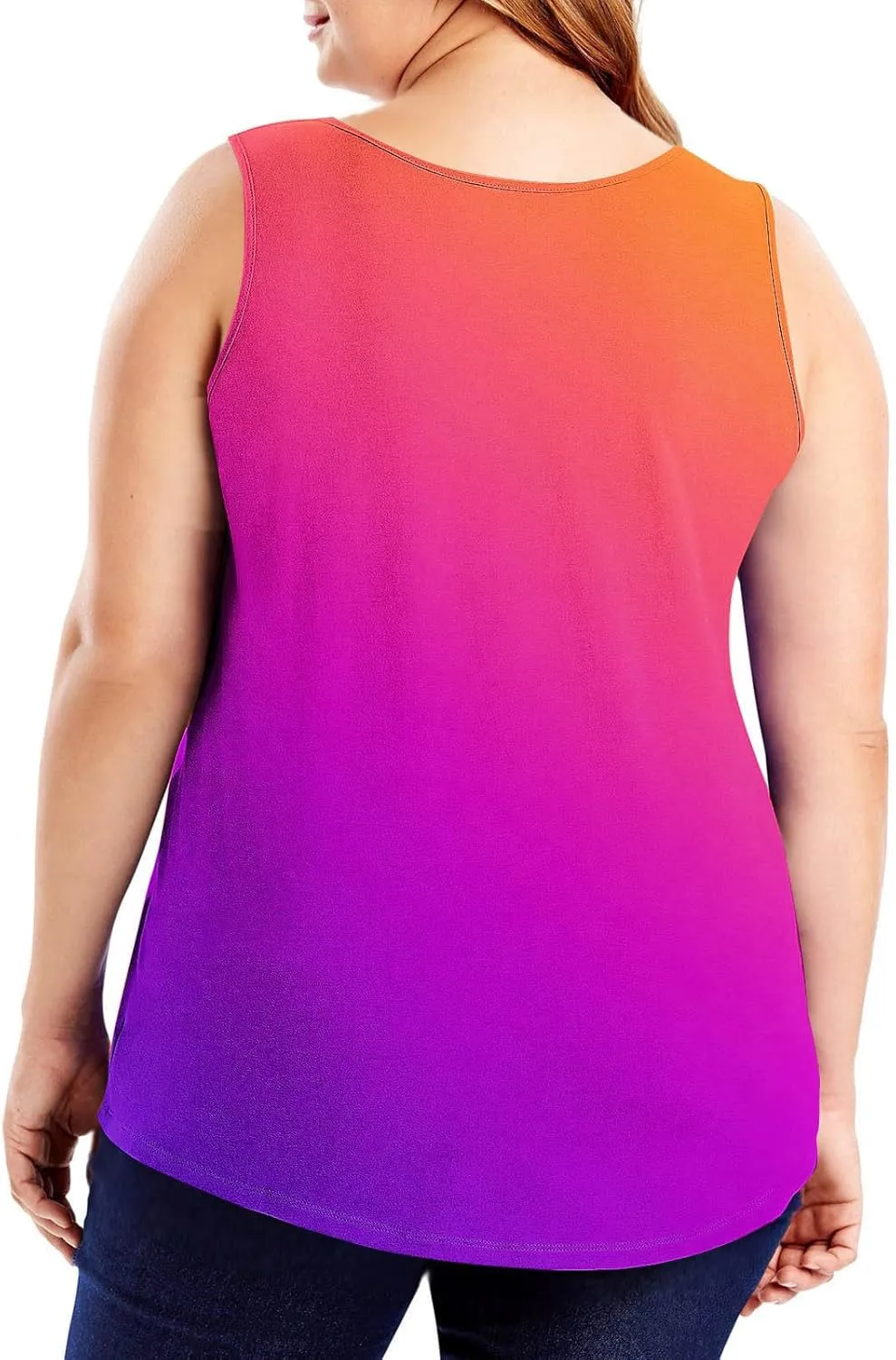 HGps8w Plus Size Casual Tank Top for Women Trendy Gradient Loose Fit Summer Sleeveless Crewneck Going Out Tunic Tee Shirts