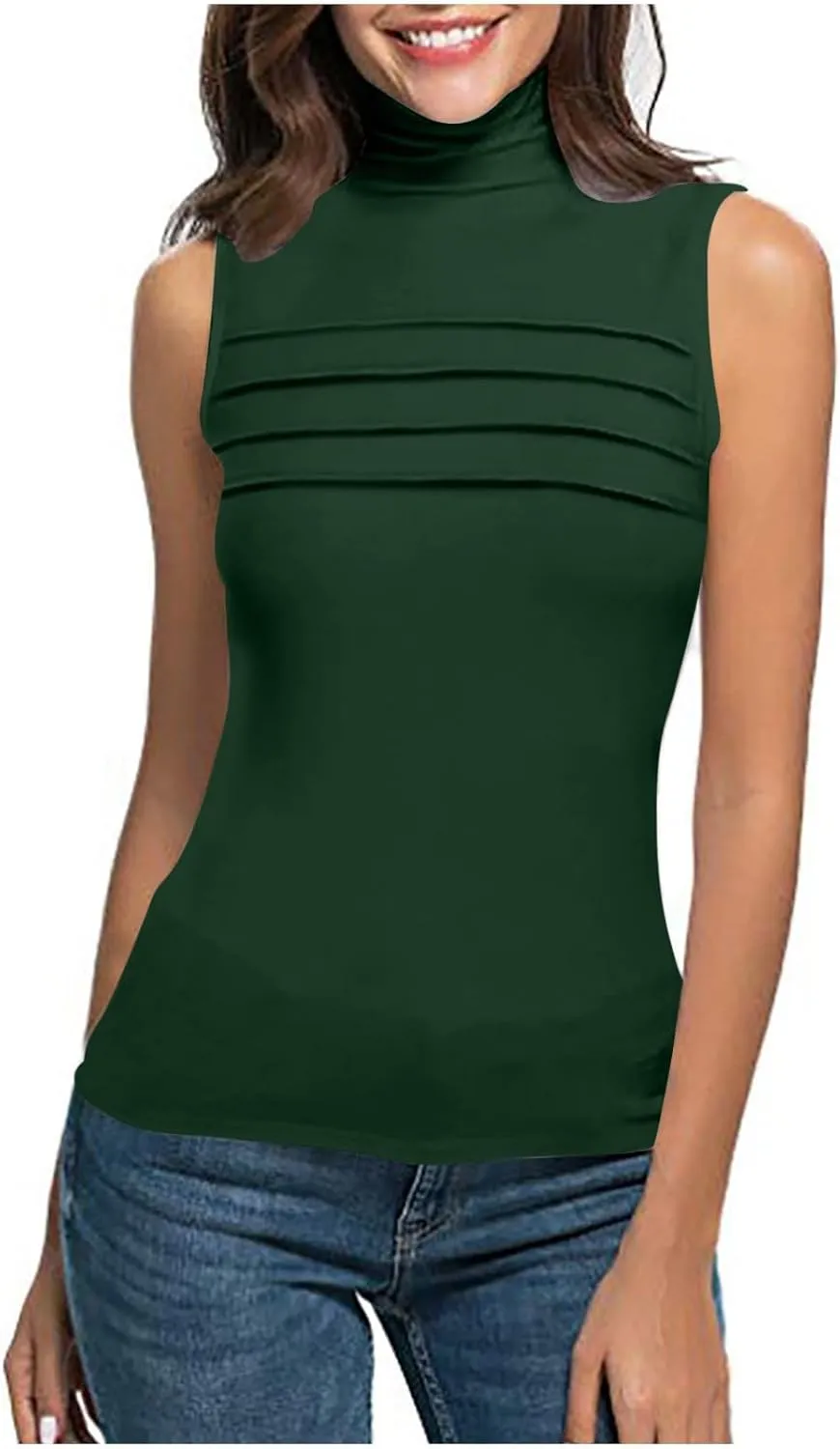 HGps8w Plus Size Turtleneck Tank Top for Women Dressy Pleated 2025 Summer Sleeveless Going Out Business Casual Tee Shirts