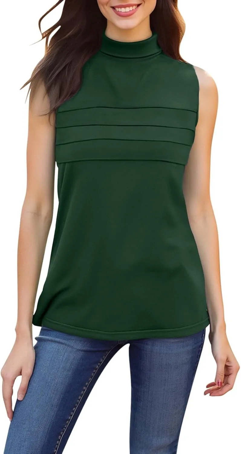 HGps8w Plus Size Turtleneck Tank Top for Women Dressy Pleated 2025 Summer Sleeveless Going Out Business Casual Tee Shirts