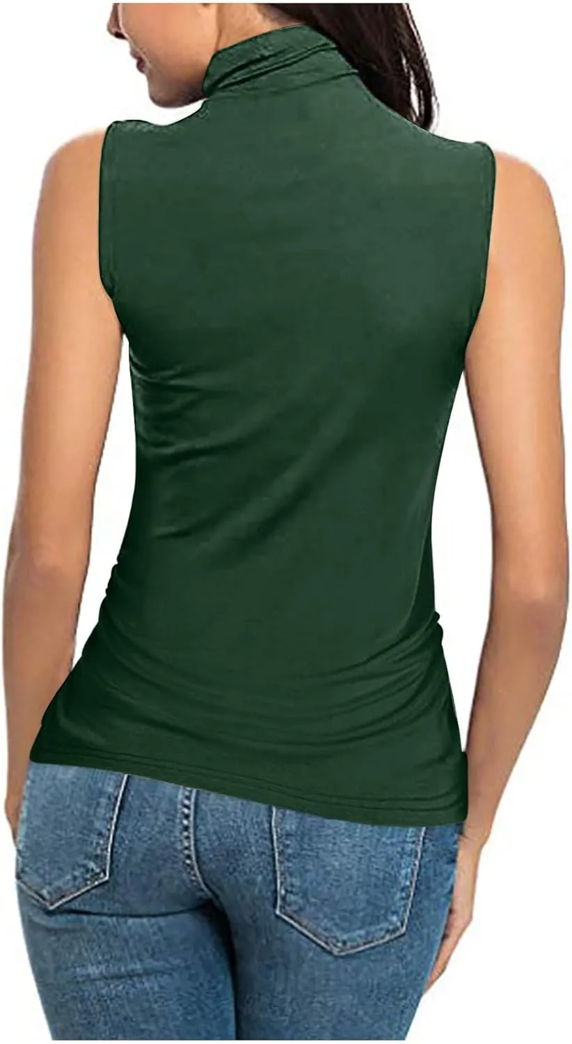 HGps8w Plus Size Turtleneck Tank Top for Women Dressy Pleated 2025 Summer Sleeveless Going Out Business Casual Tee Shirts