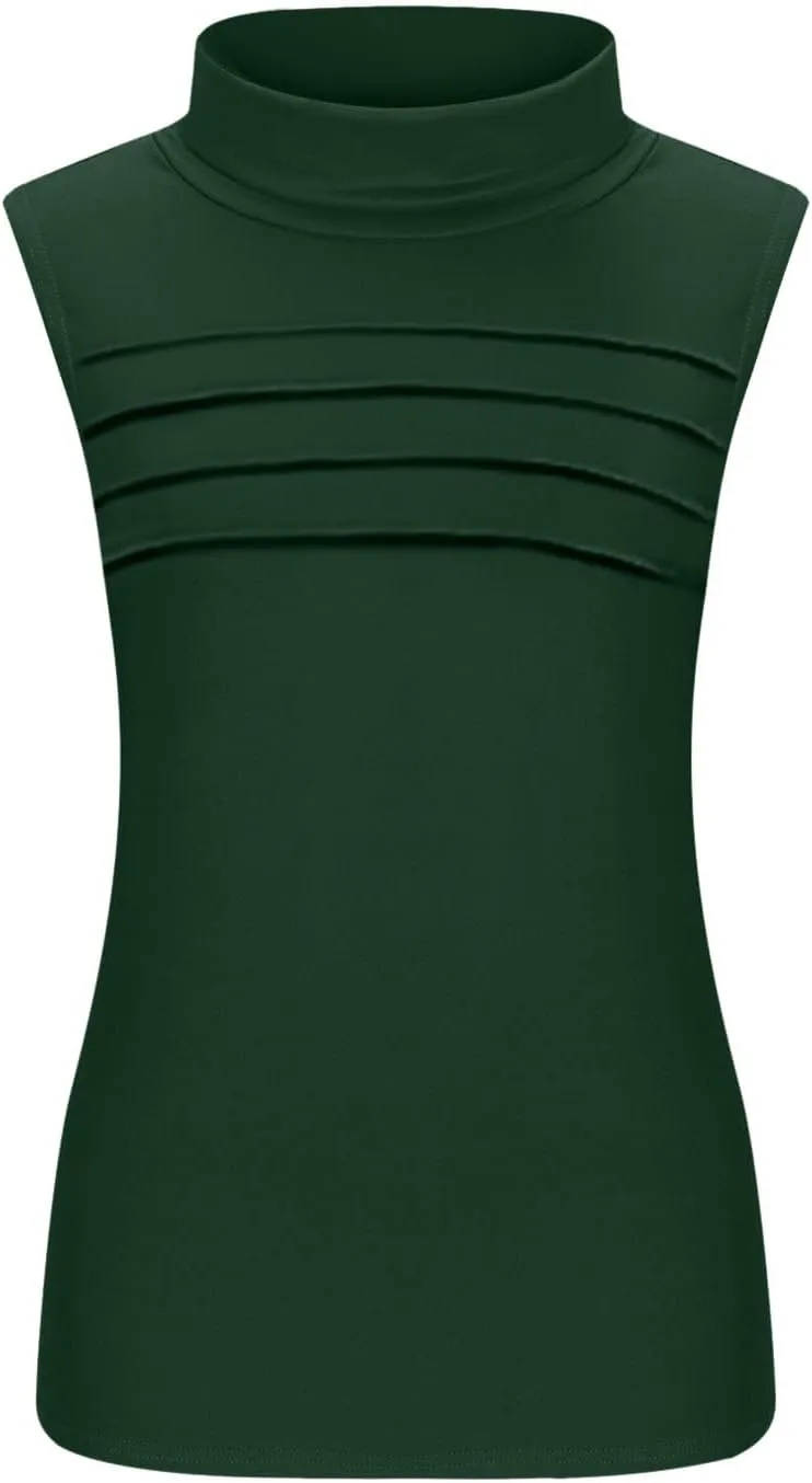 HGps8w Plus Size Turtleneck Tank Top for Women Dressy Pleated 2025 Summer Sleeveless Going Out Business Casual Tee Shirts
