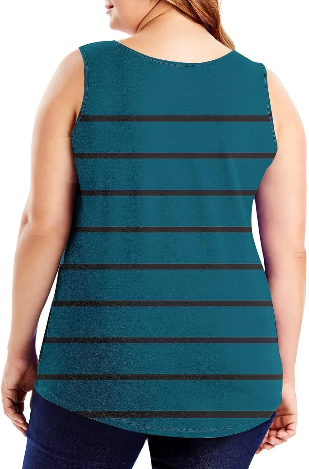 HGps8w Plus Size Women's Striped Summer Tank Top - Casual Loose Fit Round Neck Camisole Sleeveless Workout Yoga Shirts