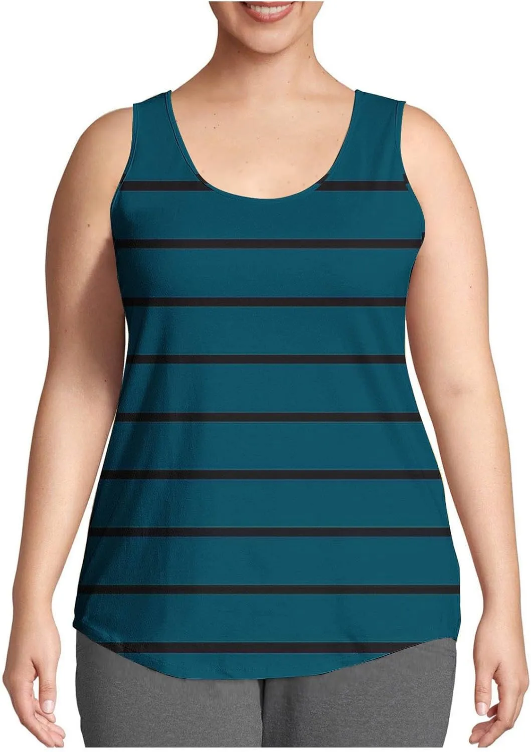 HGps8w Plus Size Women's Striped Summer Tank Top - Casual Loose Fit Round Neck Camisole Sleeveless Workout Yoga Shirts