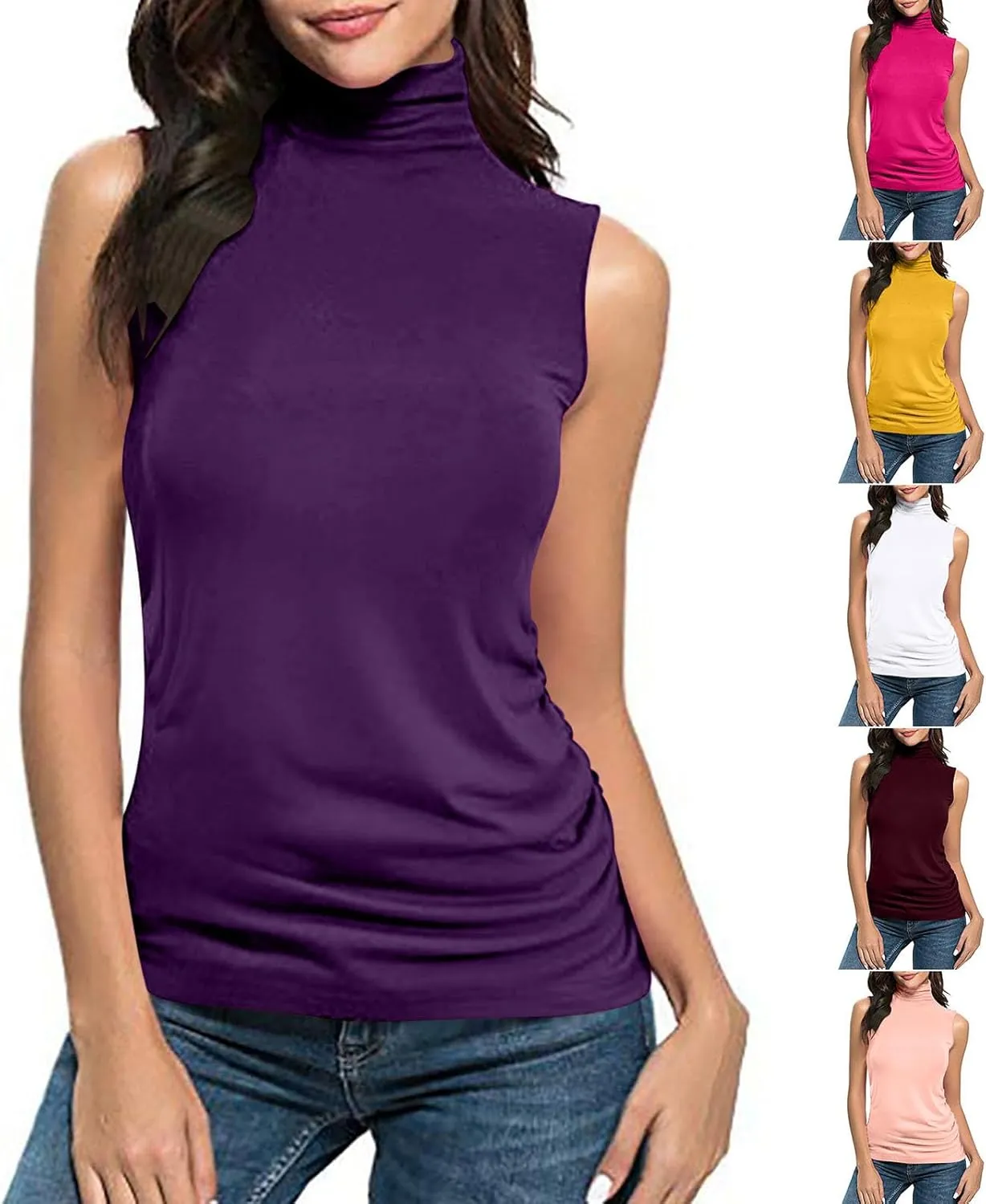 HGps8w Womens Dressy Turtleneck Summer Tank Tops - Sleeveless Business Casual Plus Size Blouse Going Out Tee Shirts