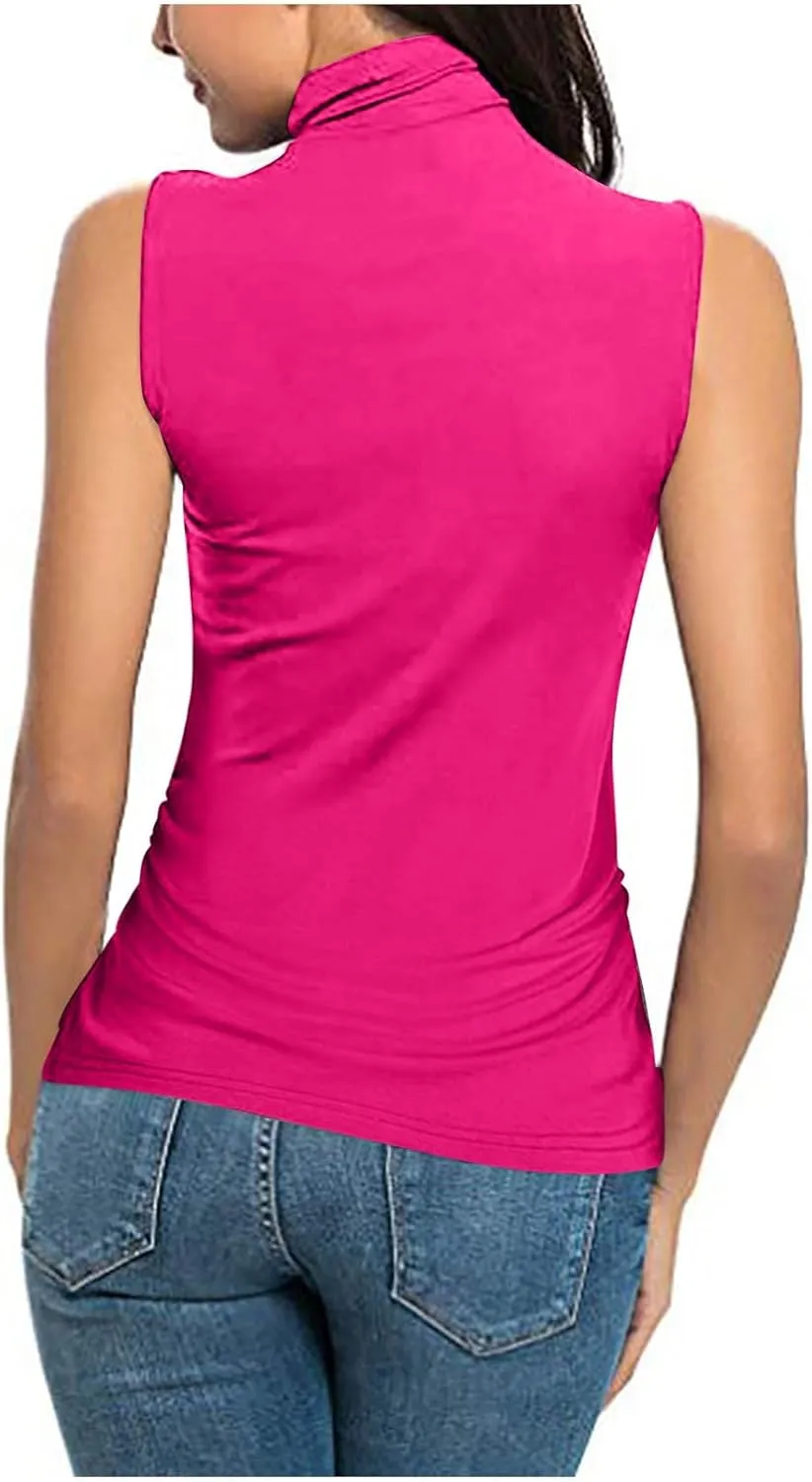 HGps8w Womens Dressy Turtleneck Summer Tank Tops - Sleeveless Business Casual Plus Size Blouse Going Out Tee Shirts