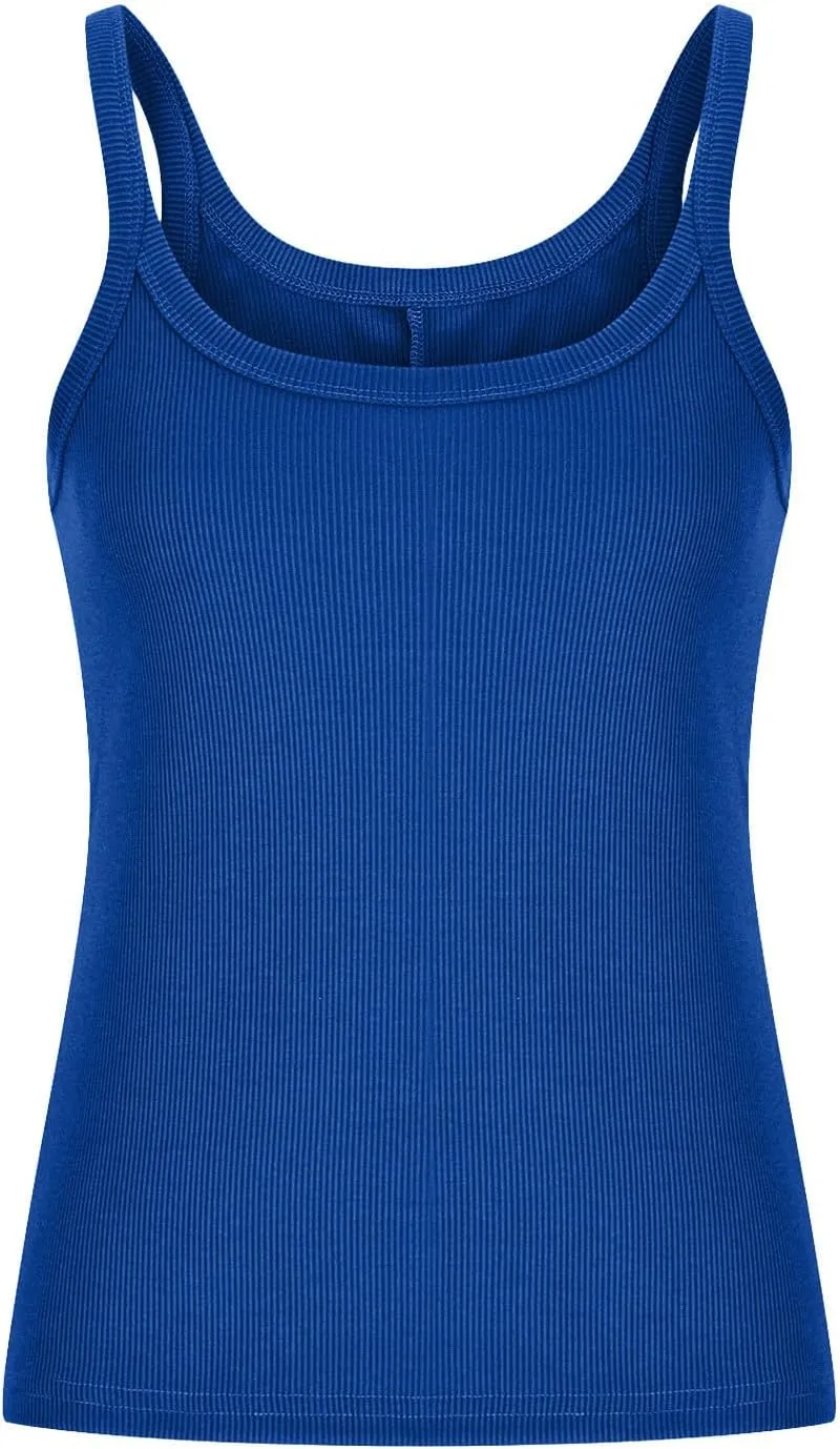 HGps8w Women's Plus Size U Neck Summer Tank Tops Sleeveless Ribbed Strechy Camisole Basic Casual Workout Tee Shirts