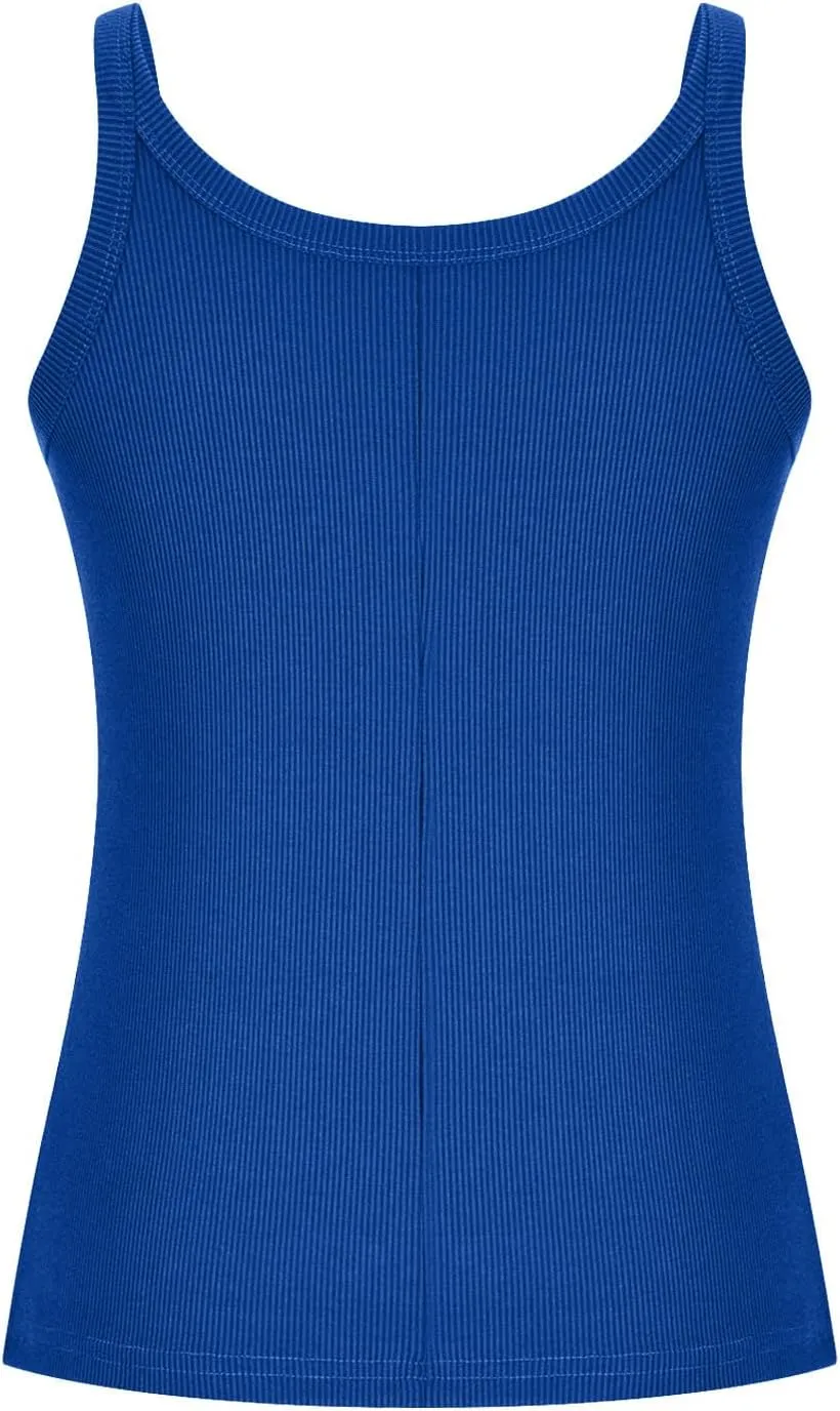 HGps8w Women's Plus Size U Neck Summer Tank Tops Sleeveless Ribbed Strechy Camisole Basic Casual Workout Tee Shirts