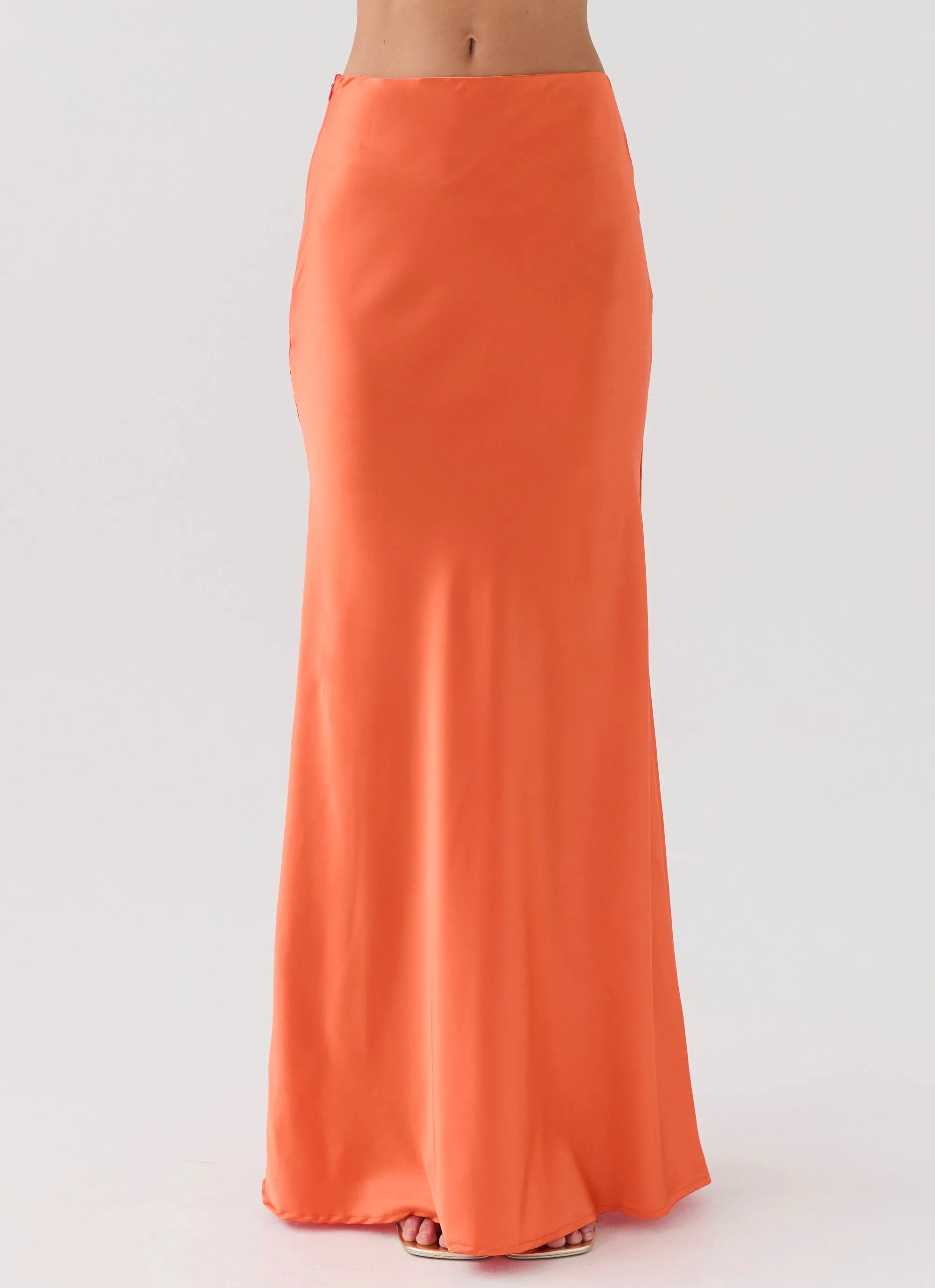 Hidden Oasis Satin Maxi Skirt - Tangerine Collector??s Item Stretchable Waist