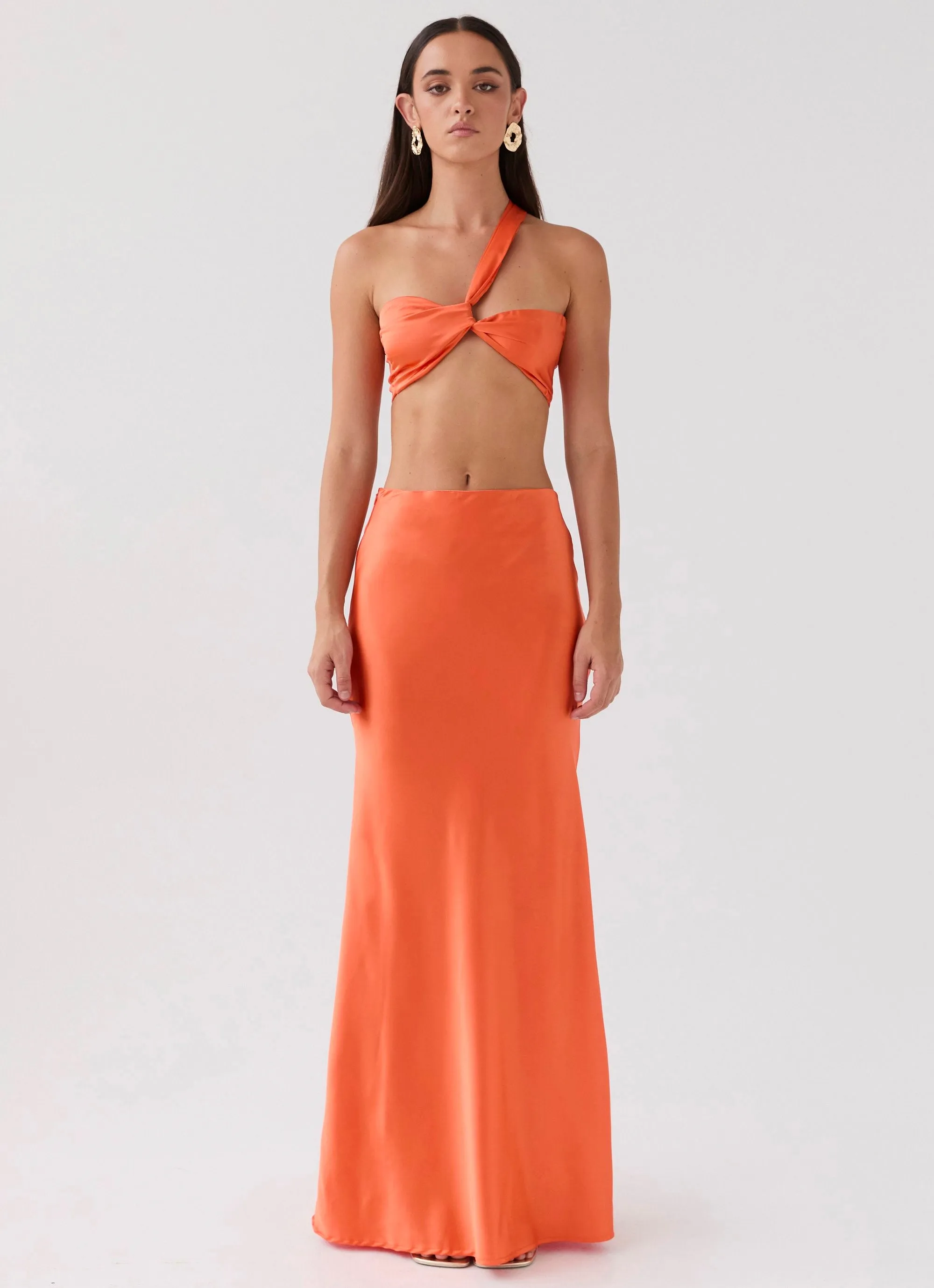 Hidden Oasis Satin Maxi Skirt - Tangerine Daily Wear Design innovation