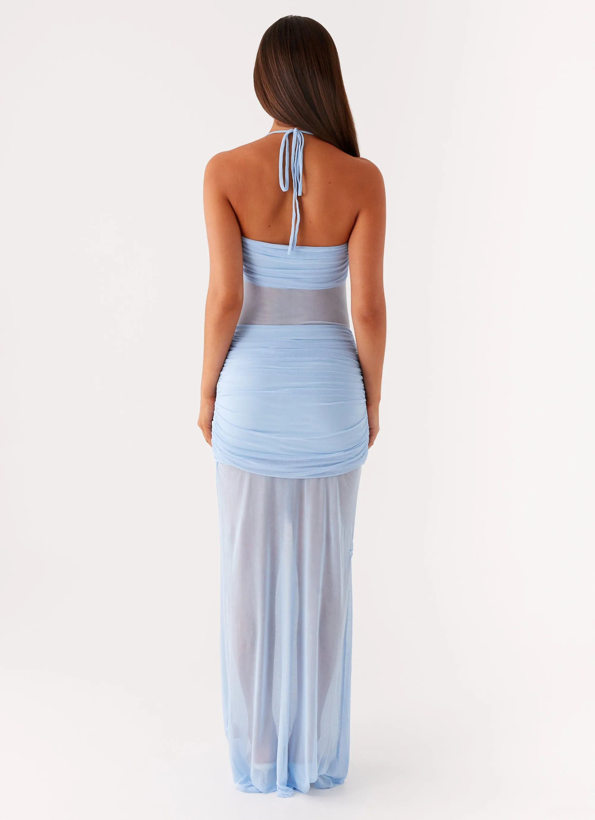 Soft Touch Fabric Structured Collar Lily Halter Maxi Dress - Blue