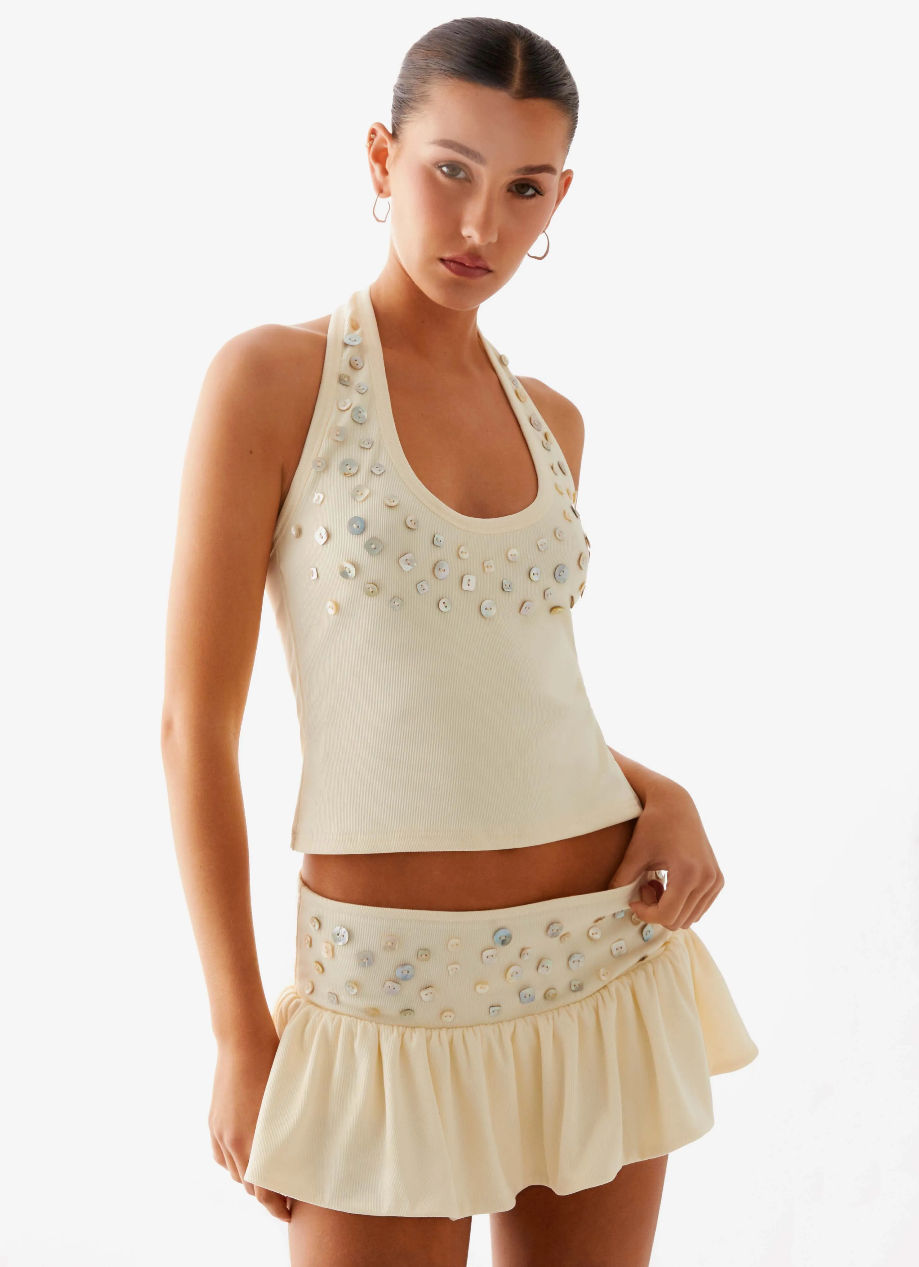 Fray Resistant Edges Vegas Nights Halter Neck Top - Yellow