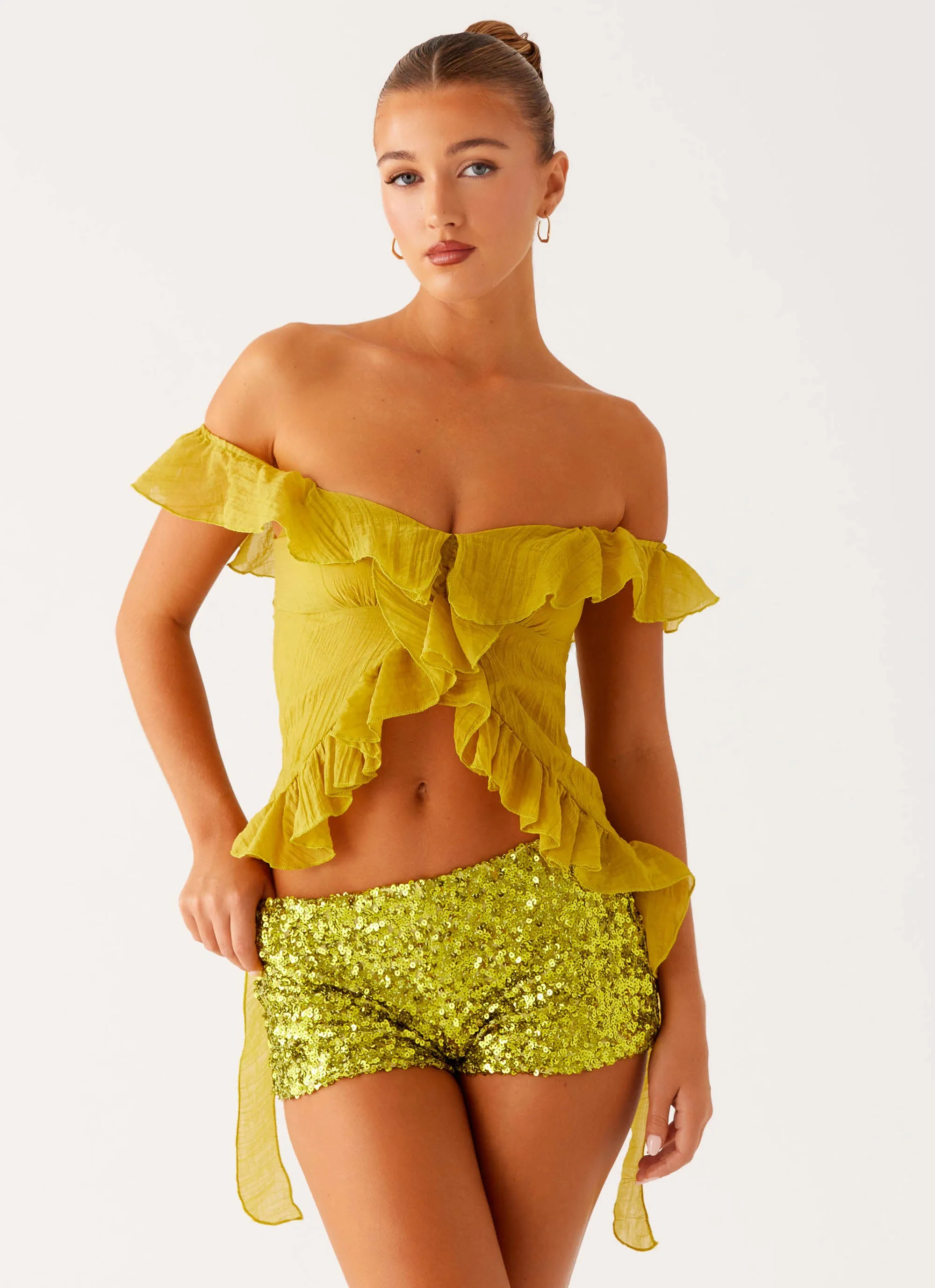 Thermal Insulation Tech Antistatic Dylan Off Shoulder Top - Lime
