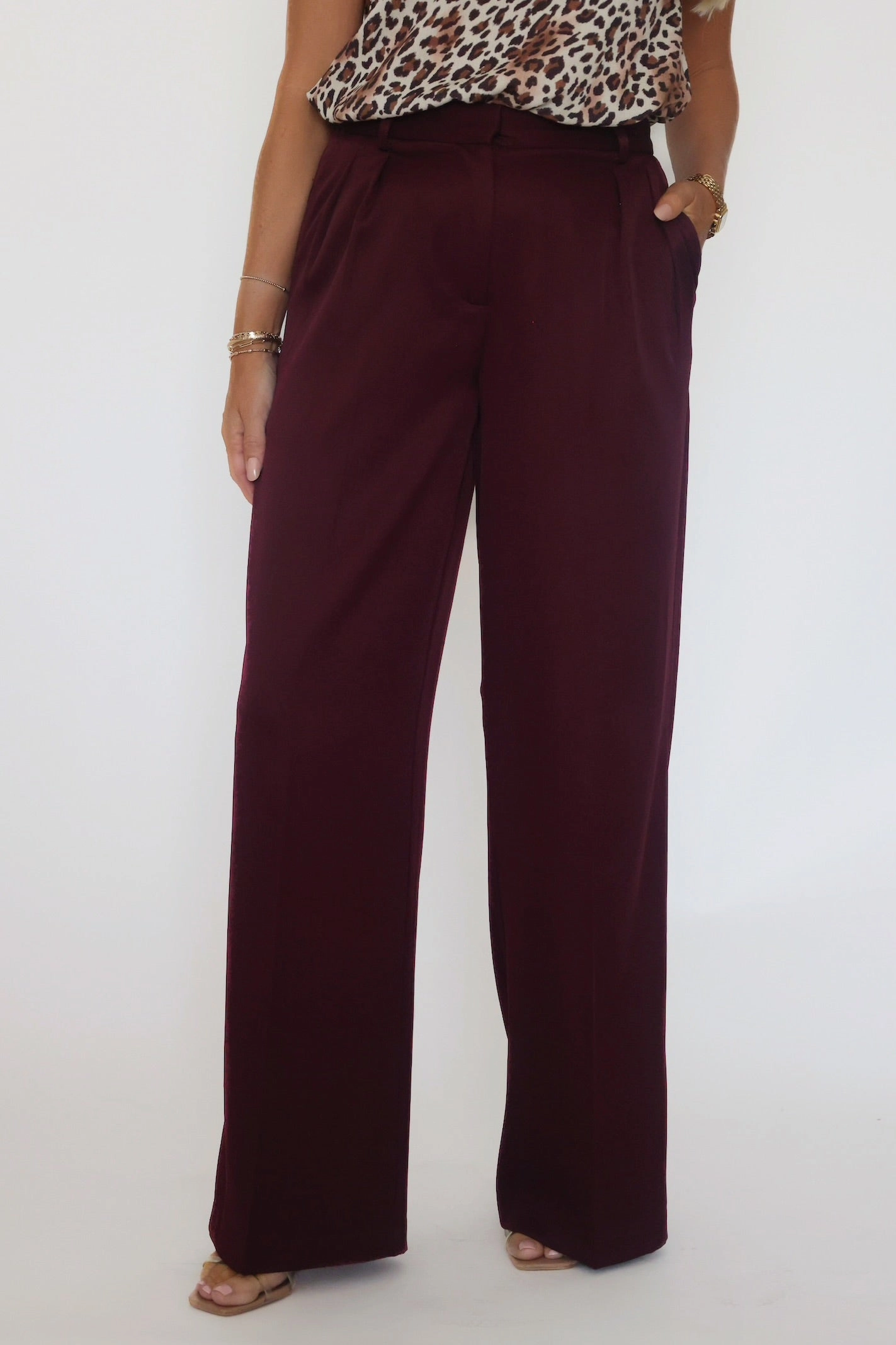 Lilibet Satin Pant - Red Wine EasyCare Material Architectural Tailoring