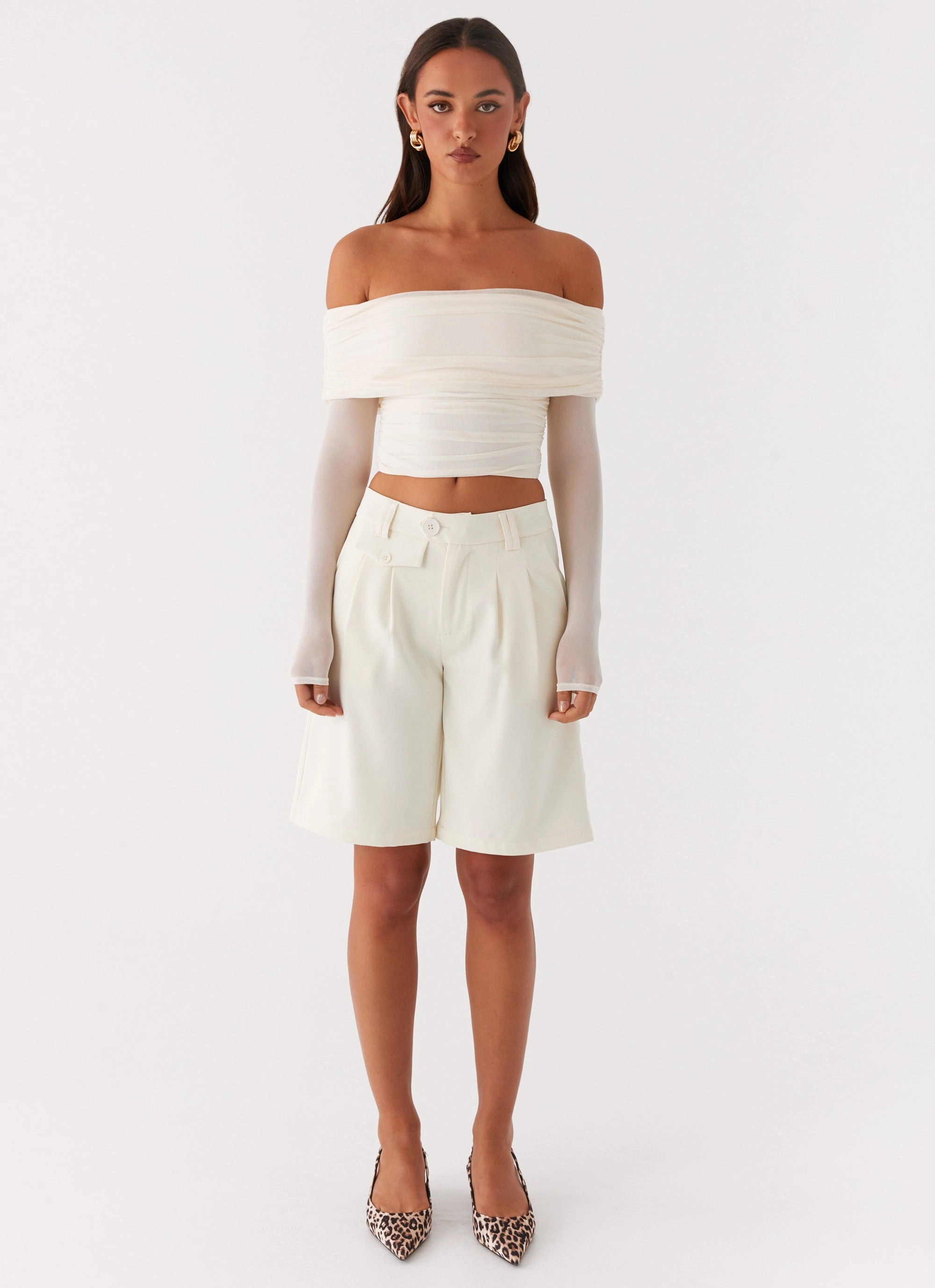Vivianne Off Shoulder Top - Ivory NonIrritating Seams YarnDyeStripe