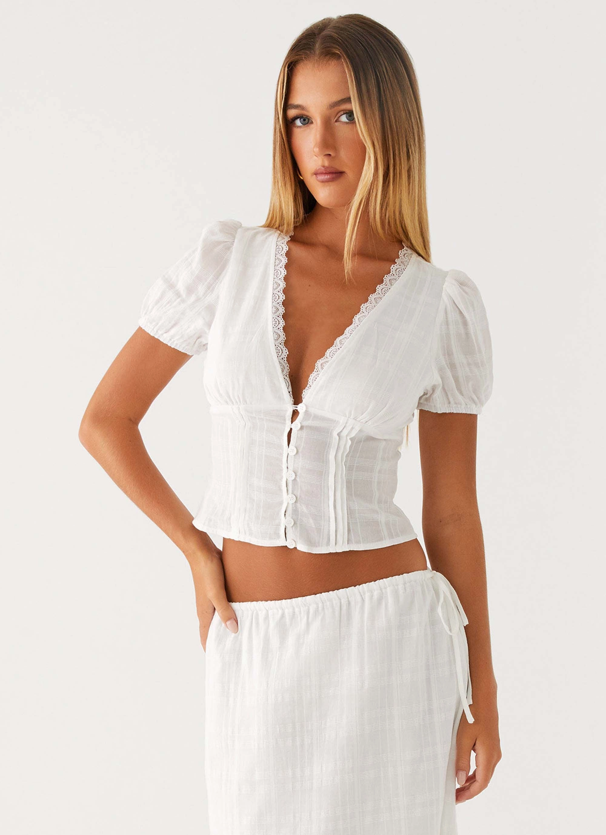 Multi Pocket Configuration NonSlip Grip Tape Sweet Lullaby Button Up Shirt - White