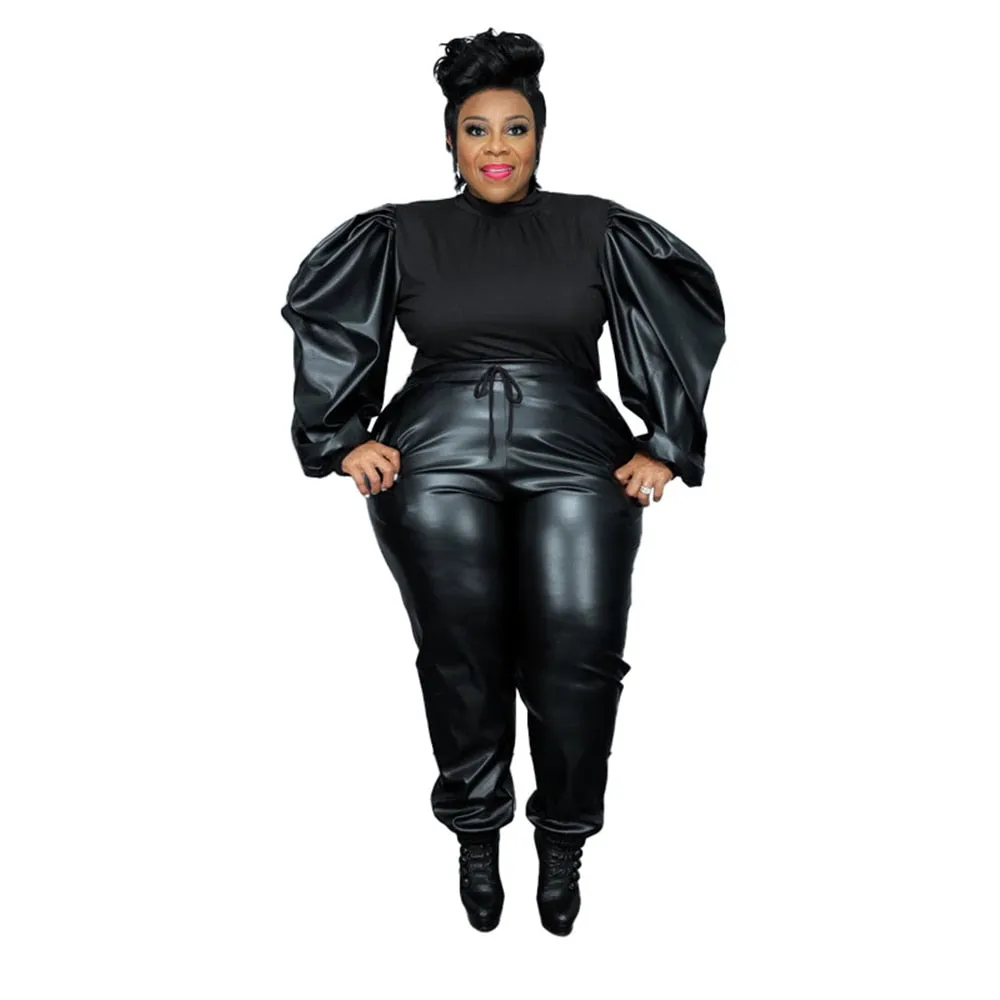 High-end Plus Size 2 Piece Puff Sleeve Outfit Set
