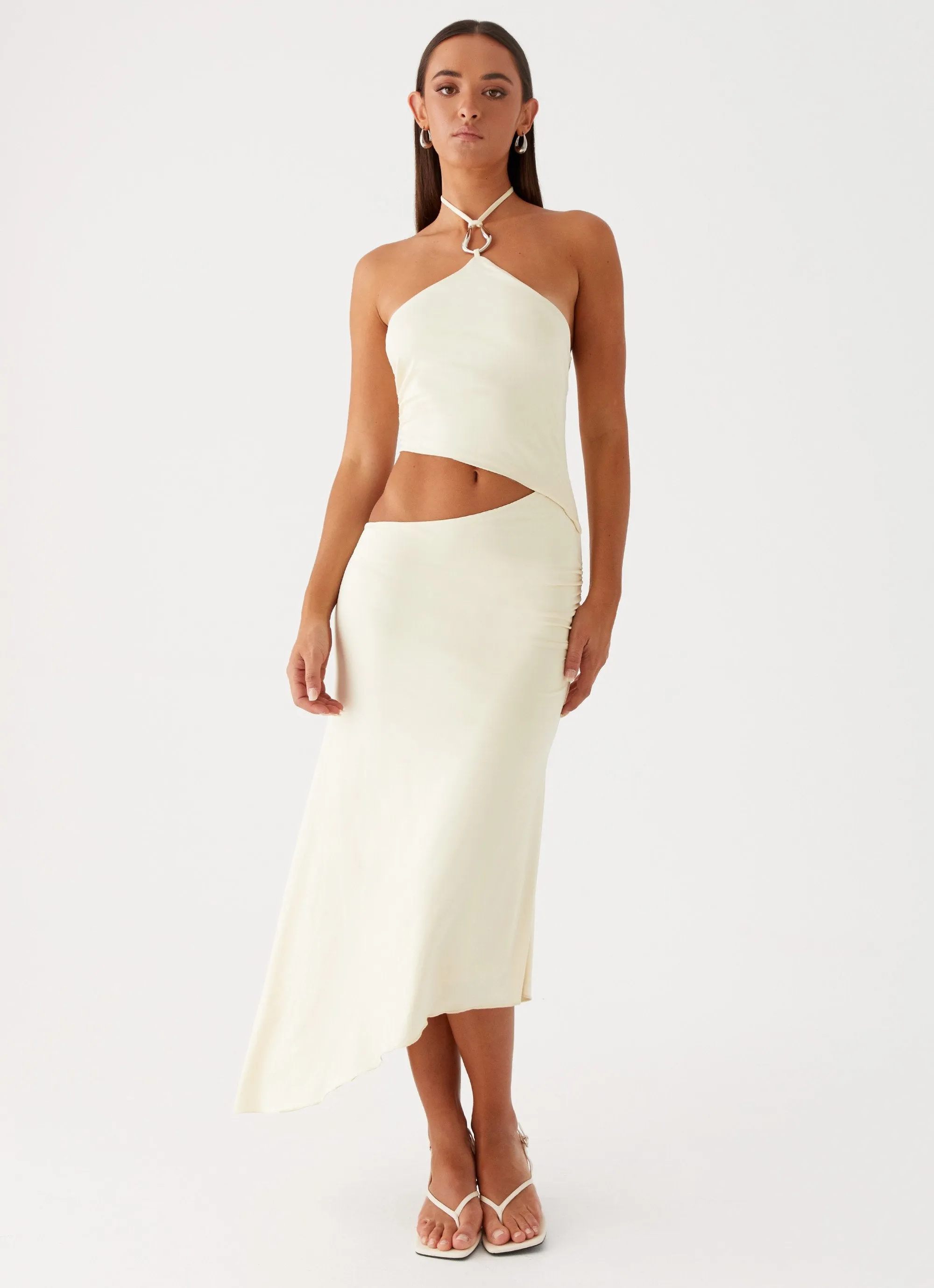 Evening Elegance Non Iron Material Tasha Maxi Dress - Lemon