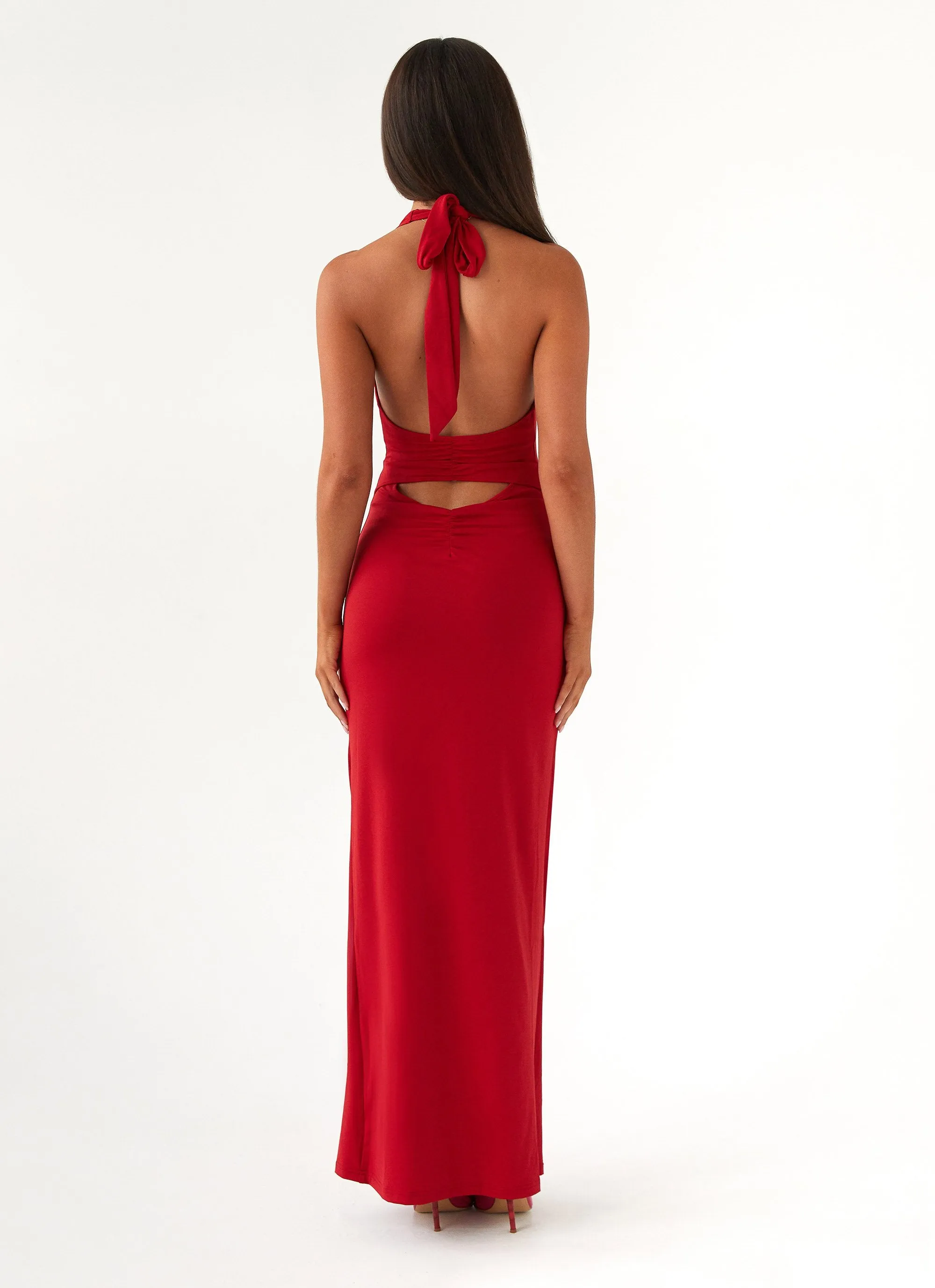 Statement Maker Cocktail Party Whisked Away Halterneck Maxi Dress - Red