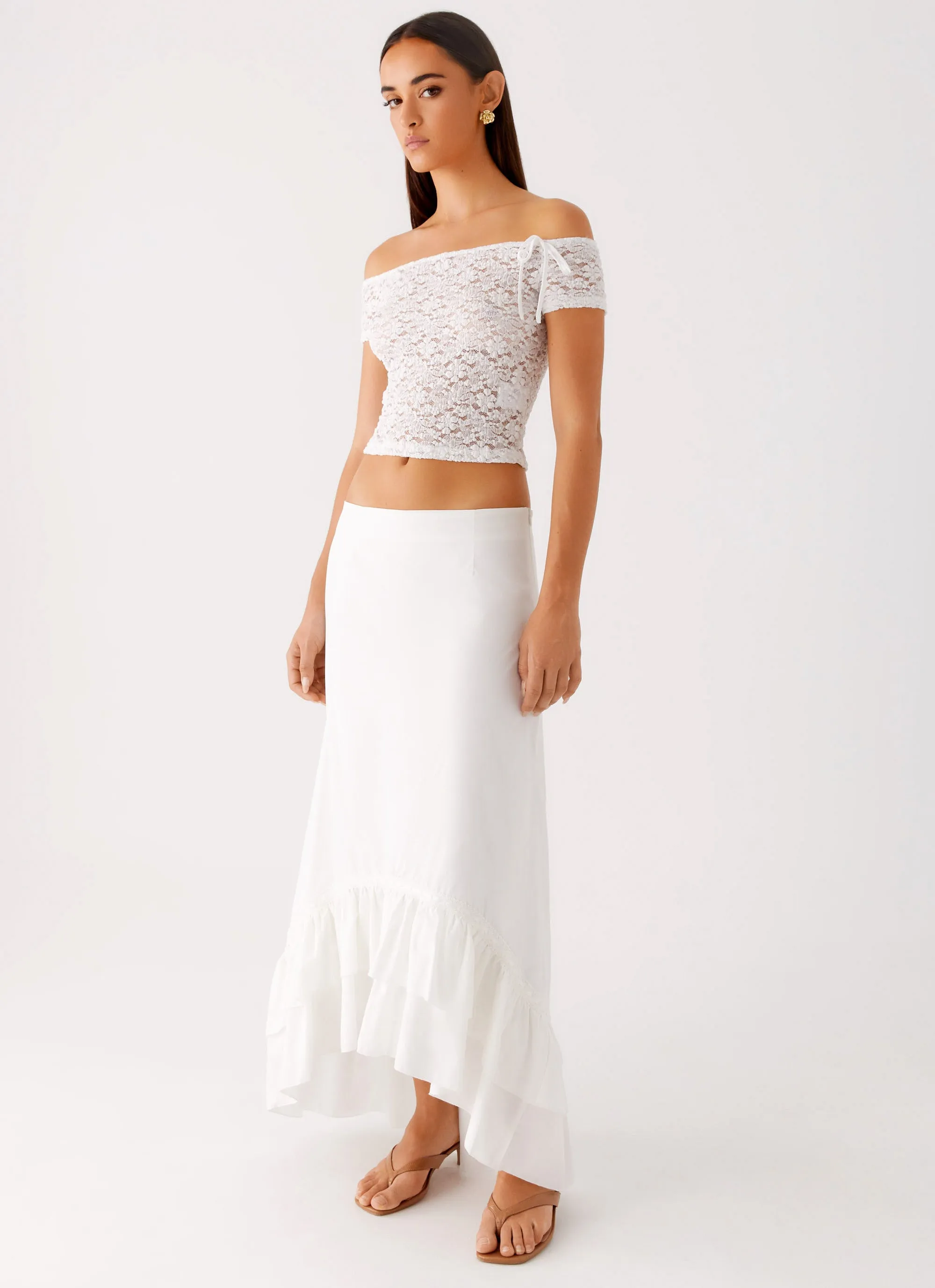 Alessandra Maxi Skirt - White Tiered Layers Fashion Fusion