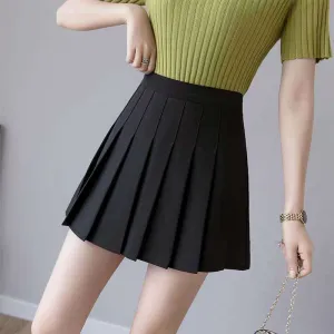 High Waist A-Line Pleated Women Summer Skirt College Black White Gray Slim Look Skirt