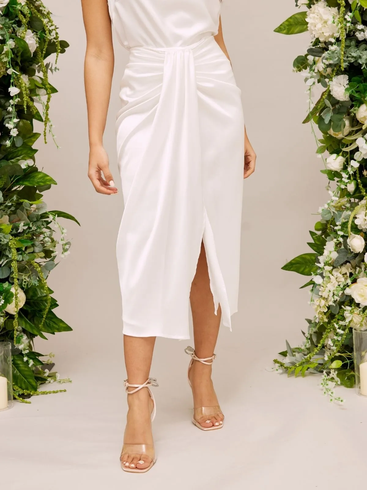 High Waist Satin Drape Bridal Skirt / Ivory City Tones