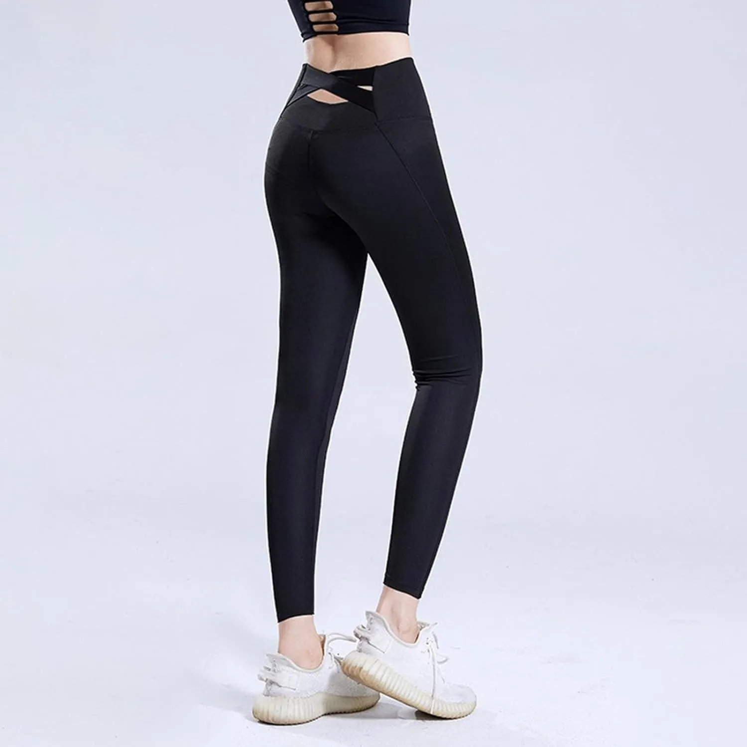 High Waist Yoga Pants for Women Capri Workout Leggings with Mesh Tummy Control Stretch Running Dance Trouser