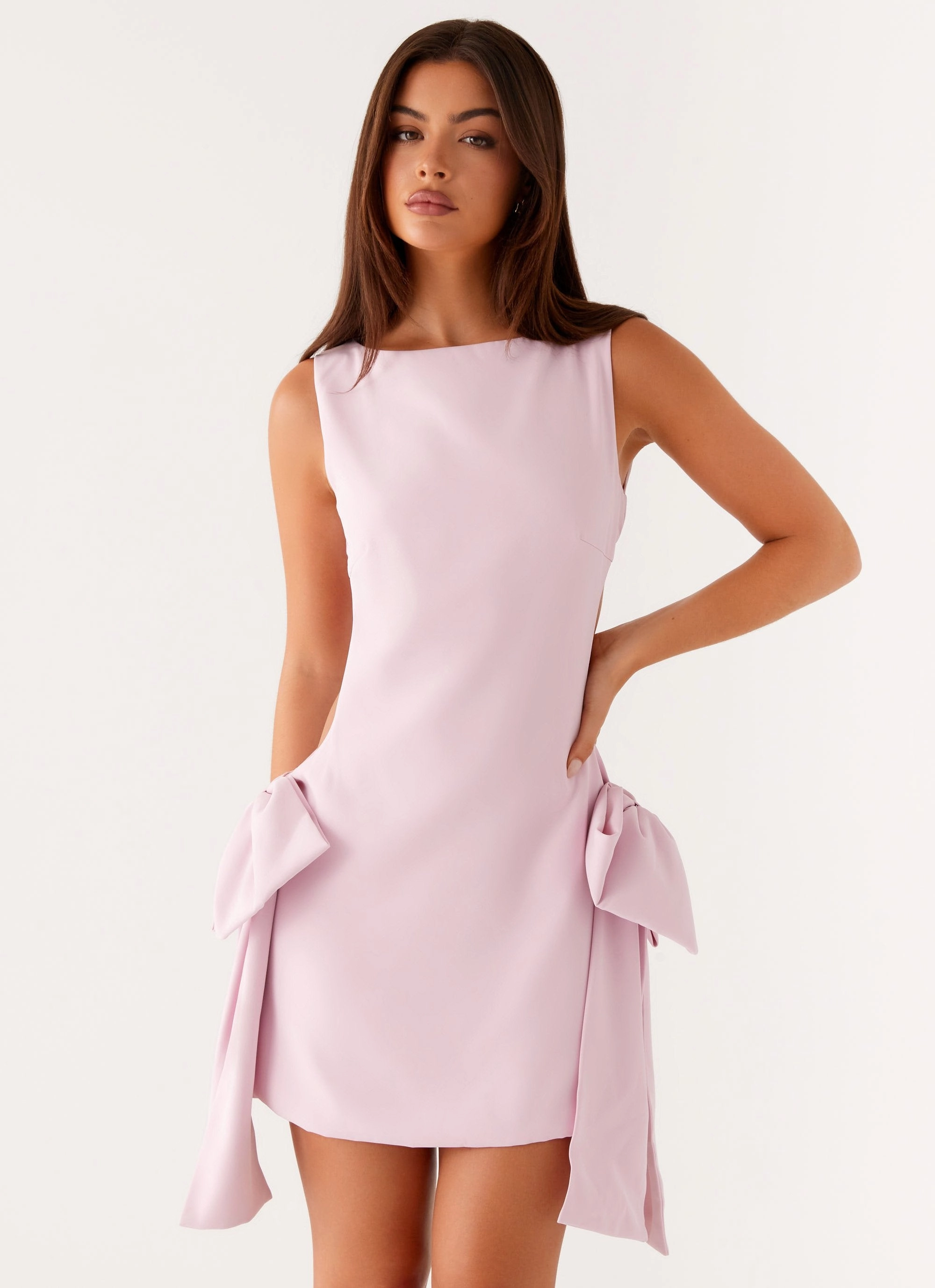 Rhodes Bow Mini Dress - Pink Breathable-Lining