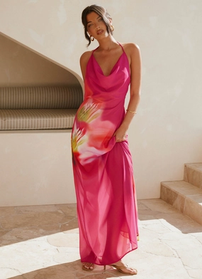 Fantasy Maxi Dress - Pink Tropical Subtle Glam Luxe style
