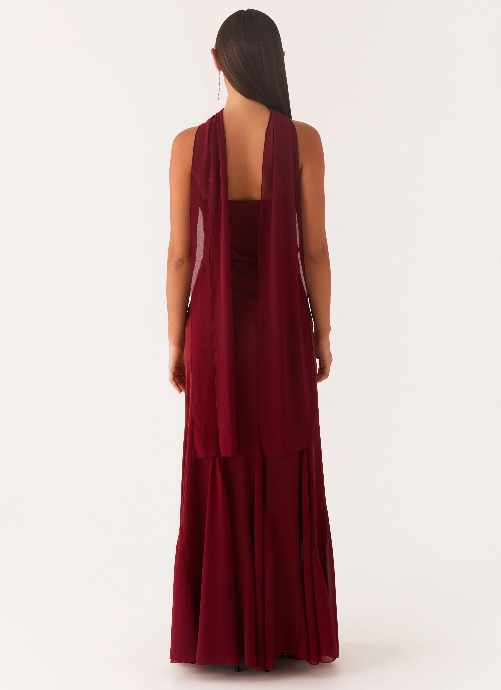 Melrose Satin Chiffon Maxi Dress - Deep Red Casual Lines