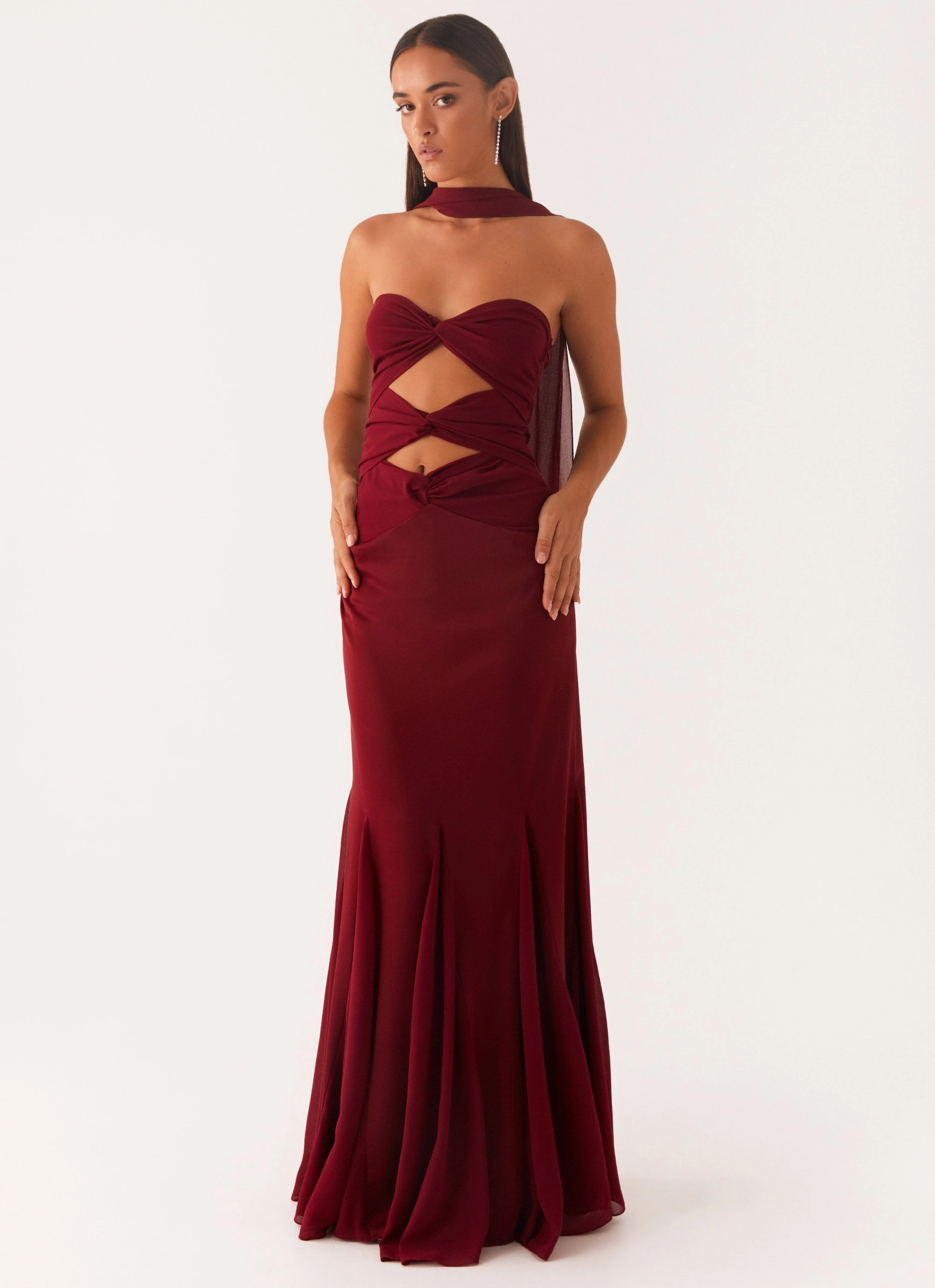 Tailored Wear Melrose Satin Chiffon Maxi Dress - Deep Red