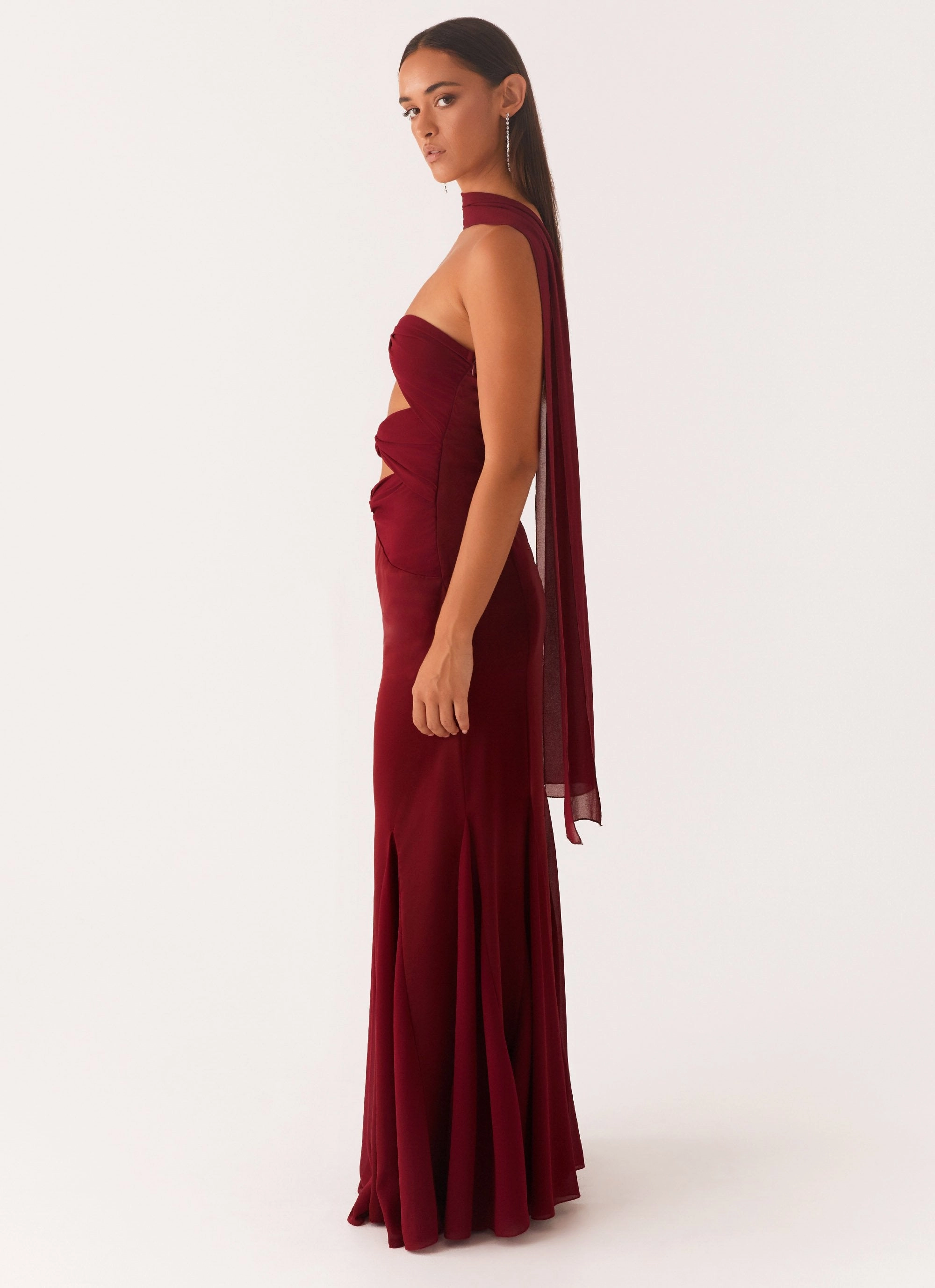 Melrose Satin Chiffon Maxi Dress - Deep Red Polished Style