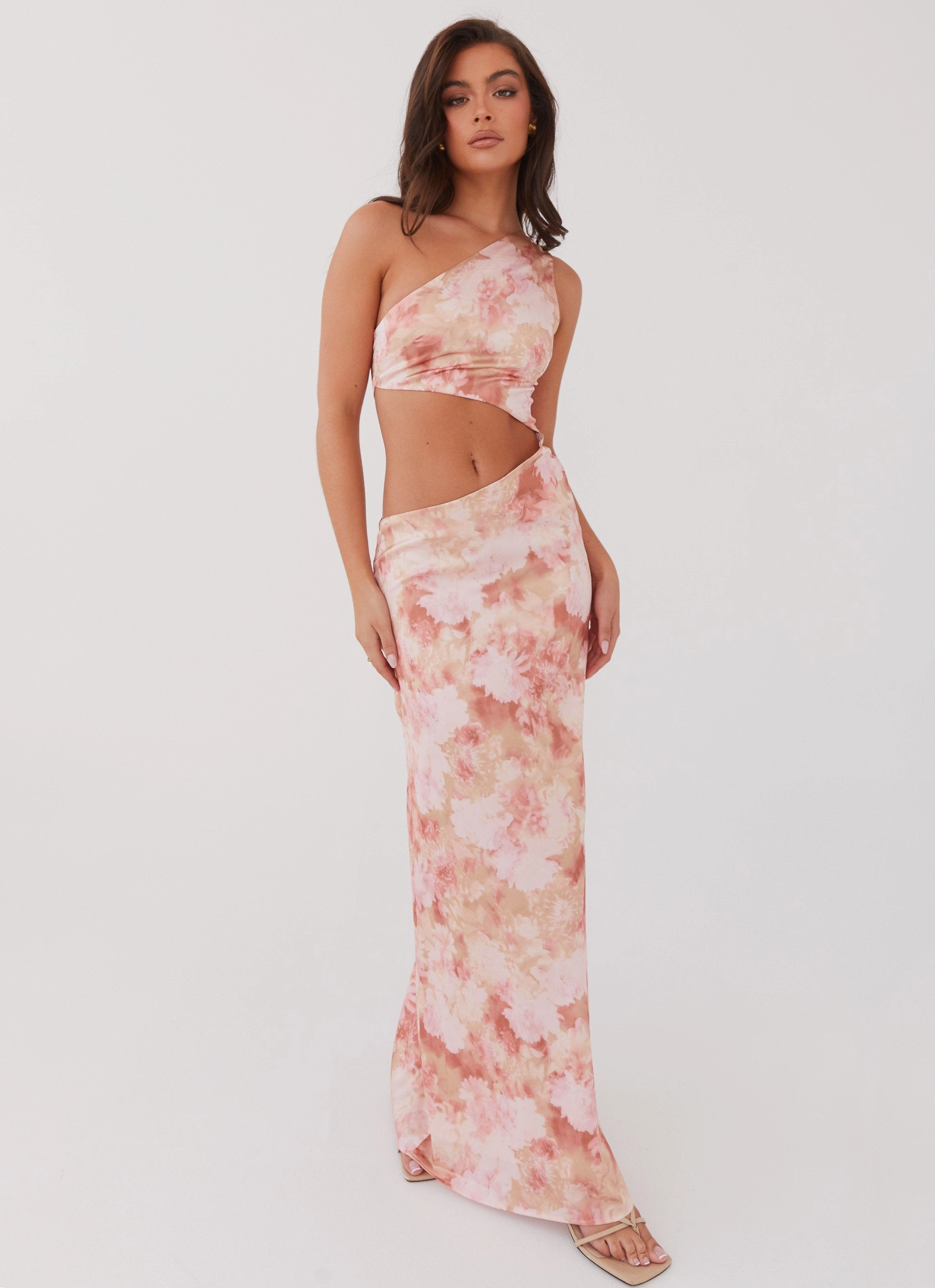 Chic Waist Urban Classic Krista One Shoulder Maxi Dress - Flower Garden