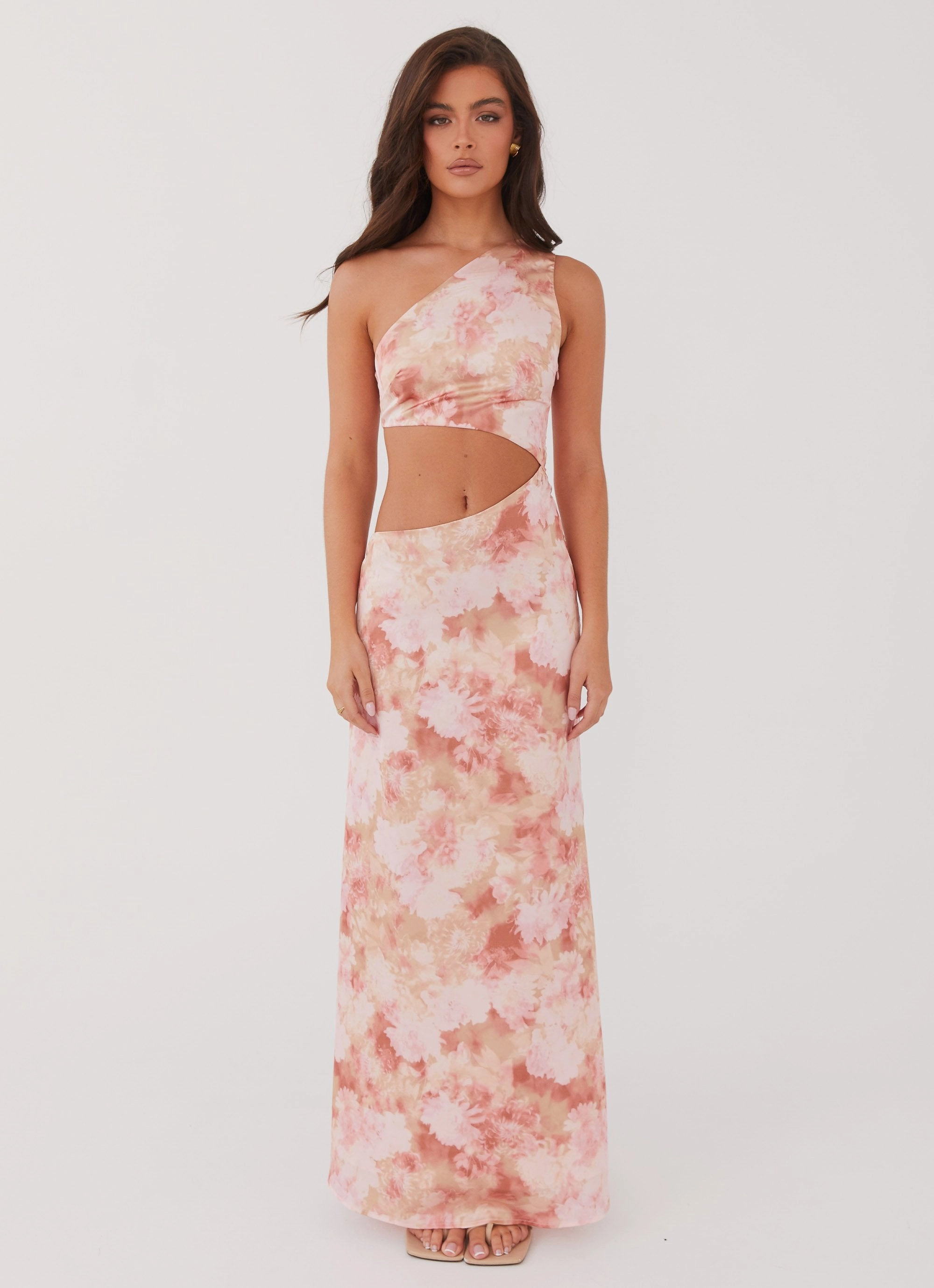 Clean Fit Krista One Shoulder Maxi Dress - Flower Garden