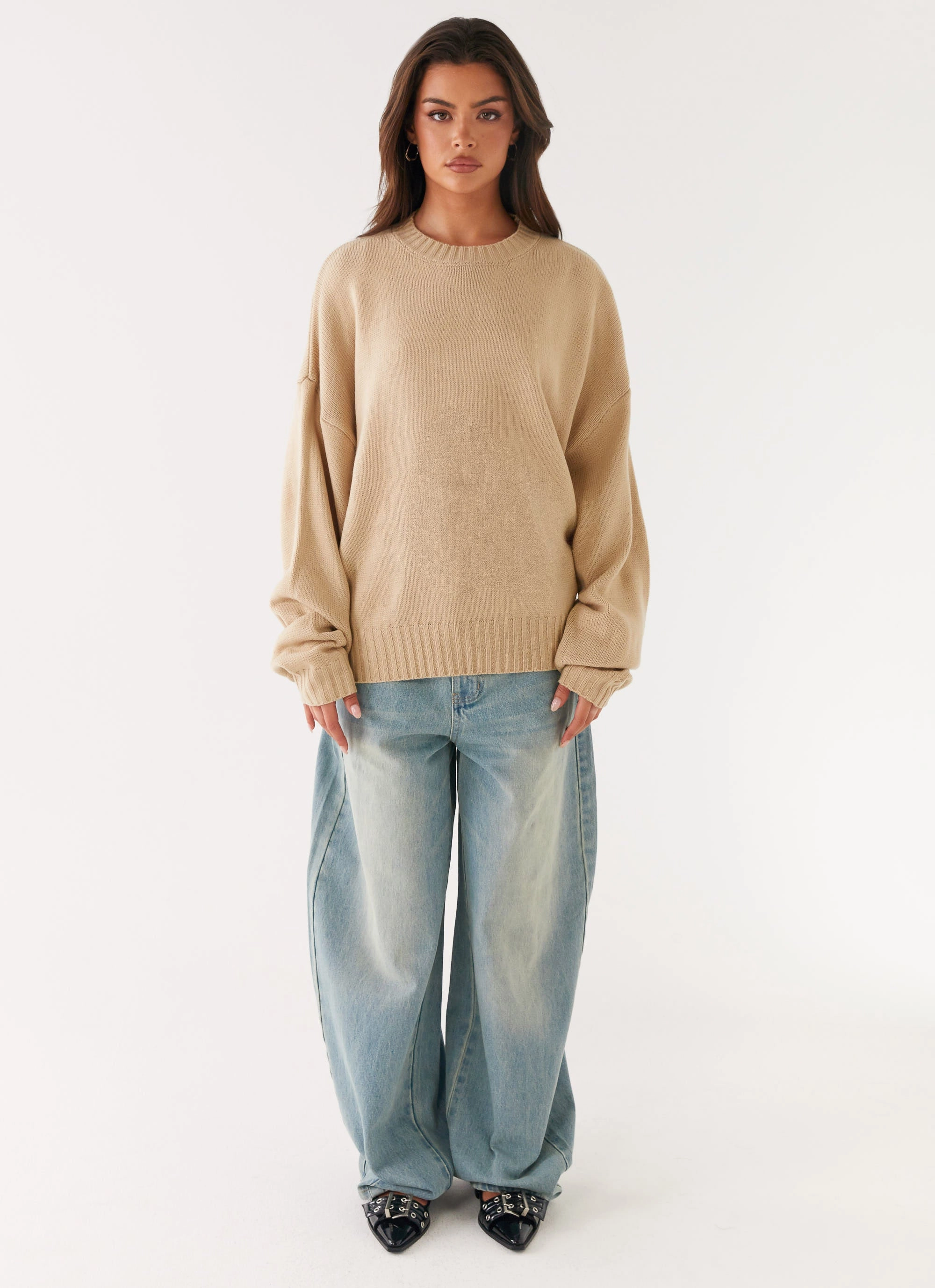 Sporty Layers Emma Oversized Sweater - Beige