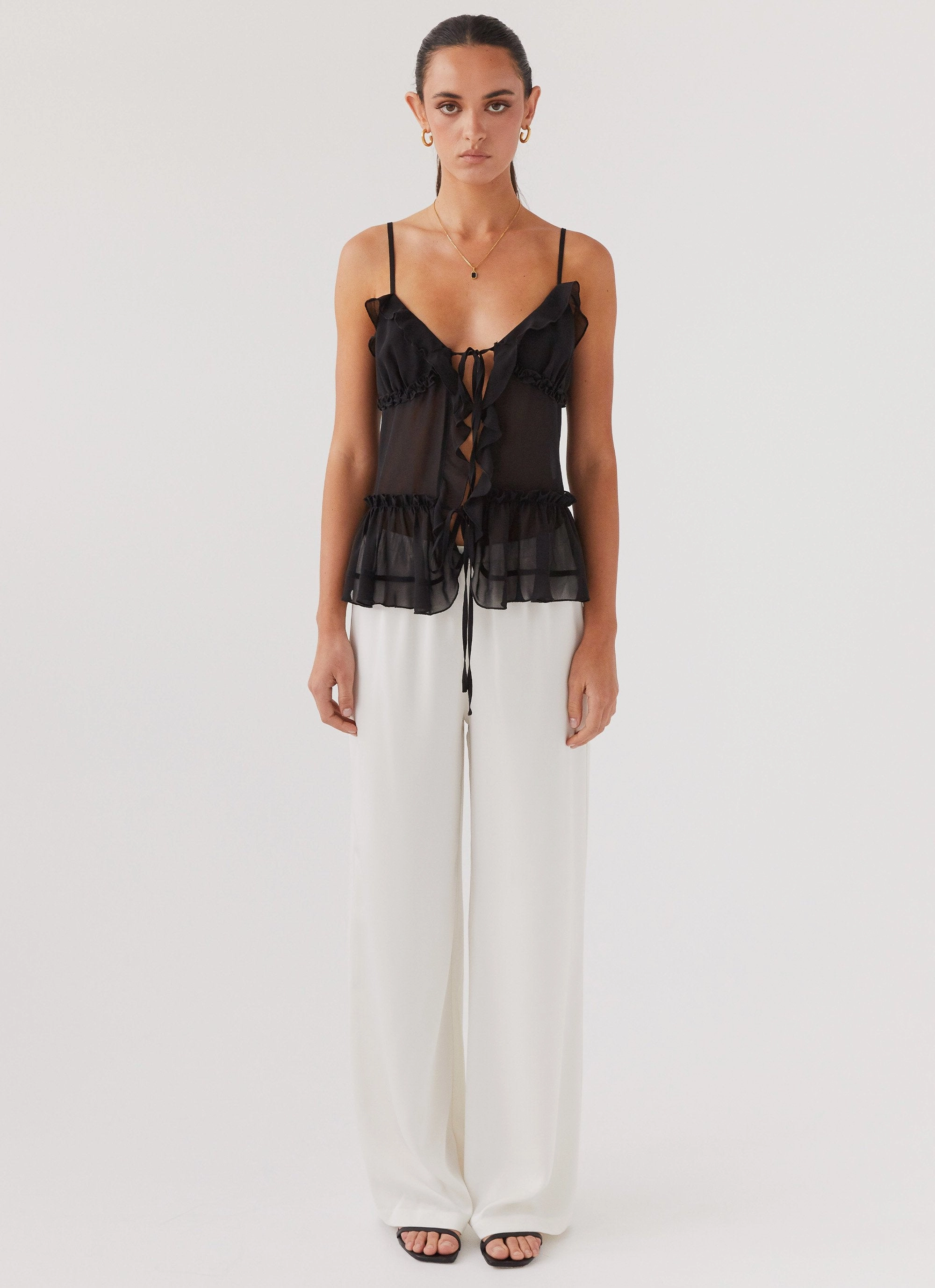 AthleisureInspired Friction Reducing Finish Got It Bad Frill Cami Top - Black