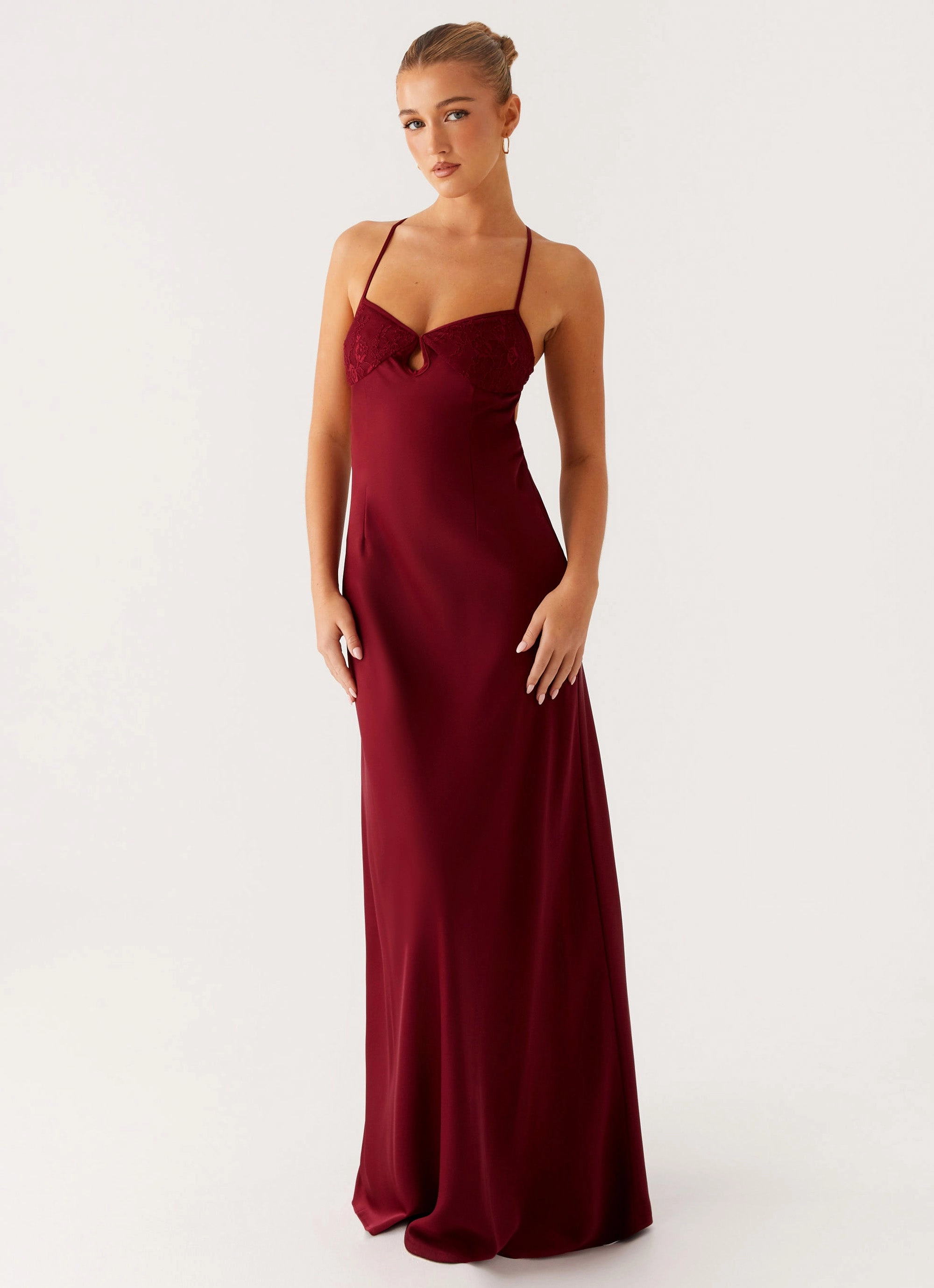 Joanie Maxi Dress - Maroon Wrinkle-Free-Finish