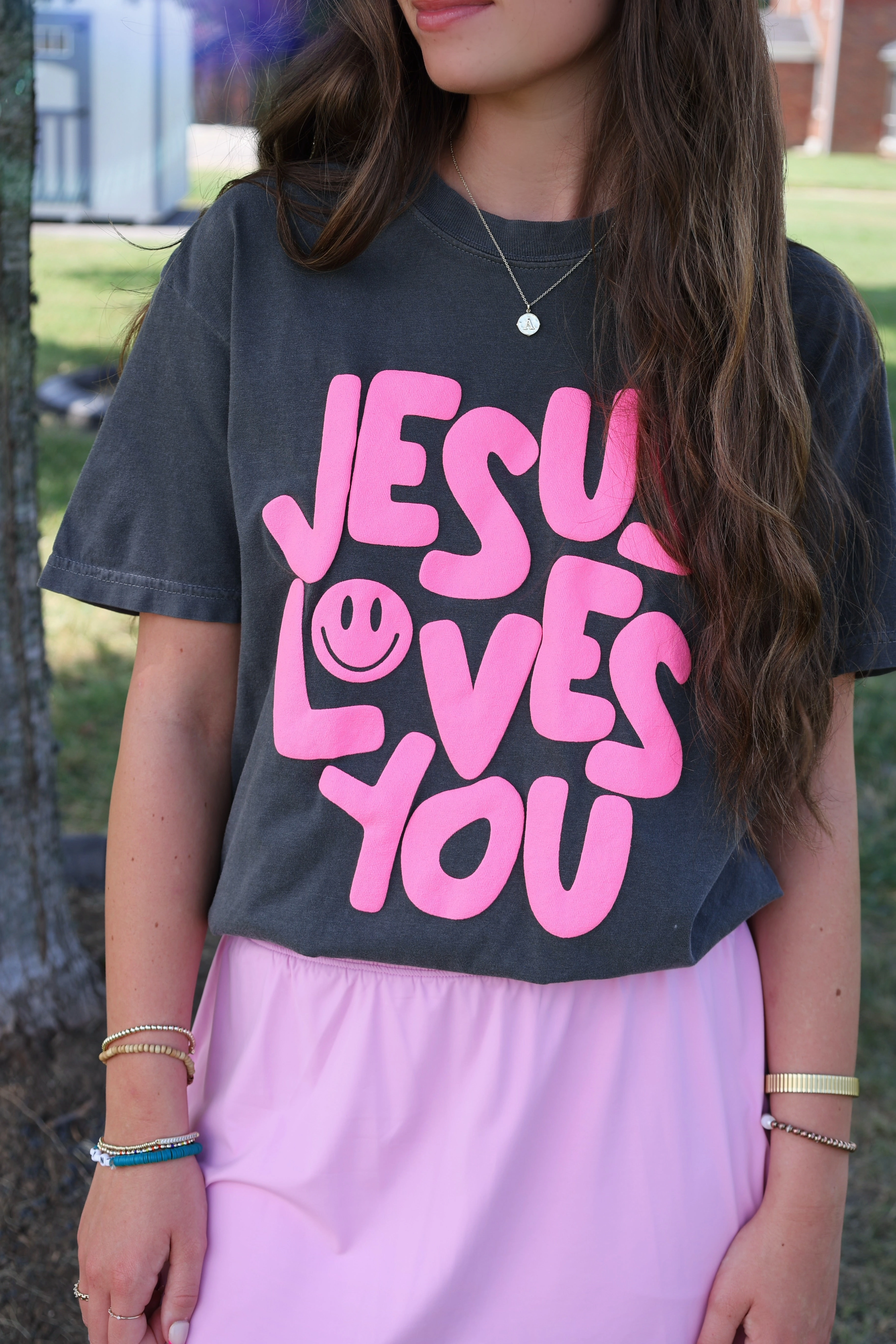 Smile Jesus Loves You Tee Durable Reinforced Elbows