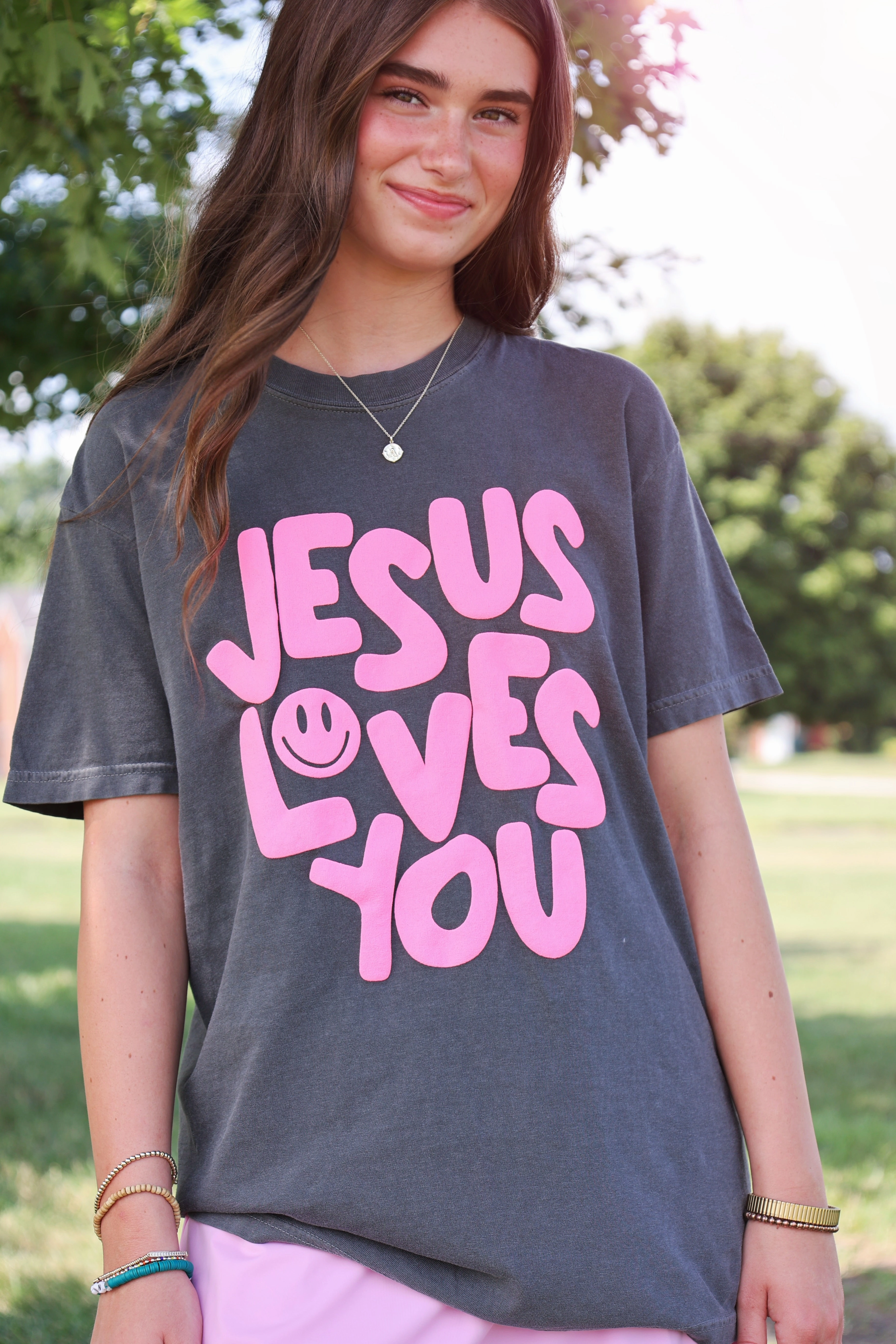 Ethically Sourced Material Smile Jesus Loves You Tee