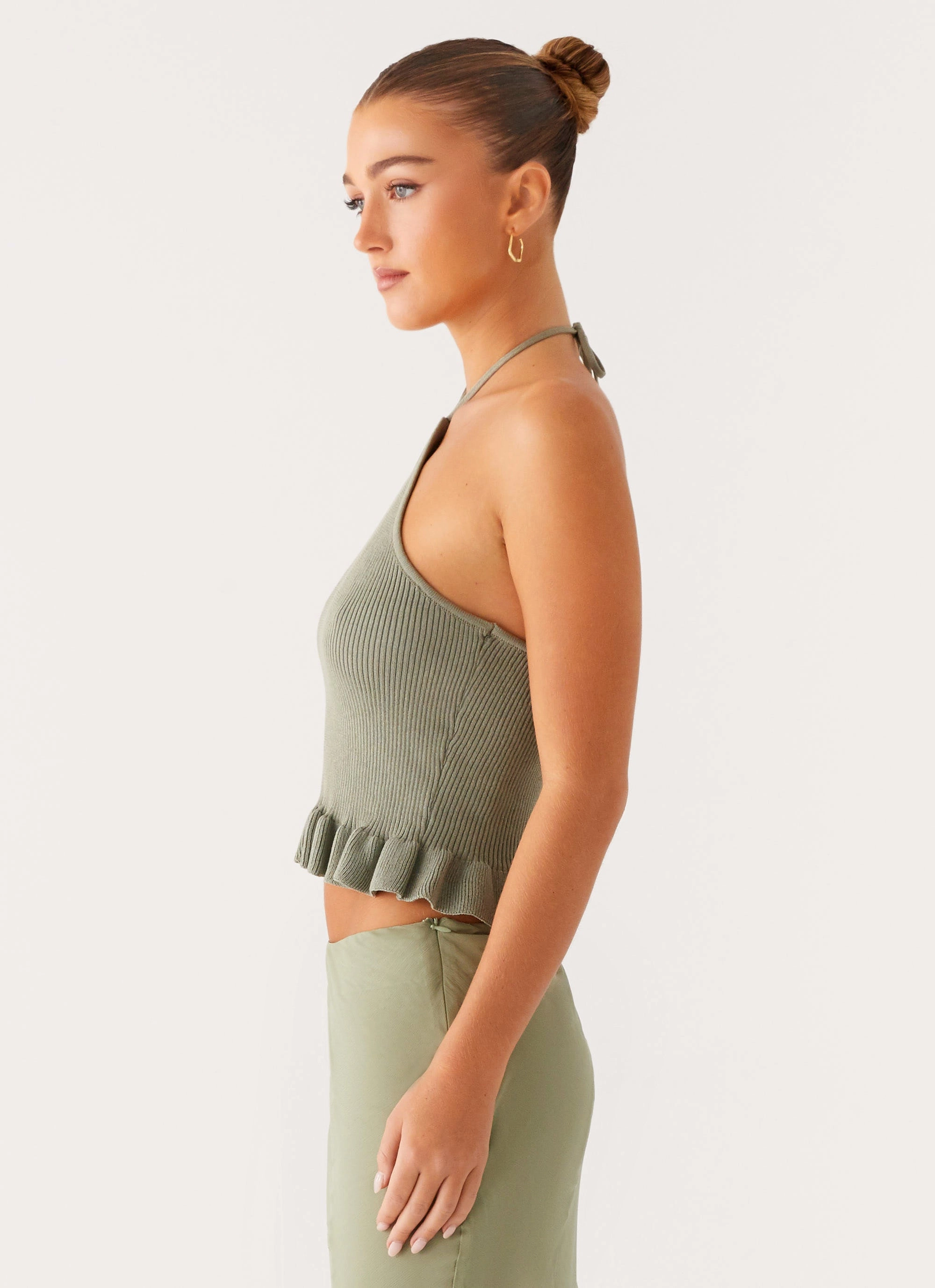 Idola Knit Top - Sage ContrastTipping CrossBackDesign